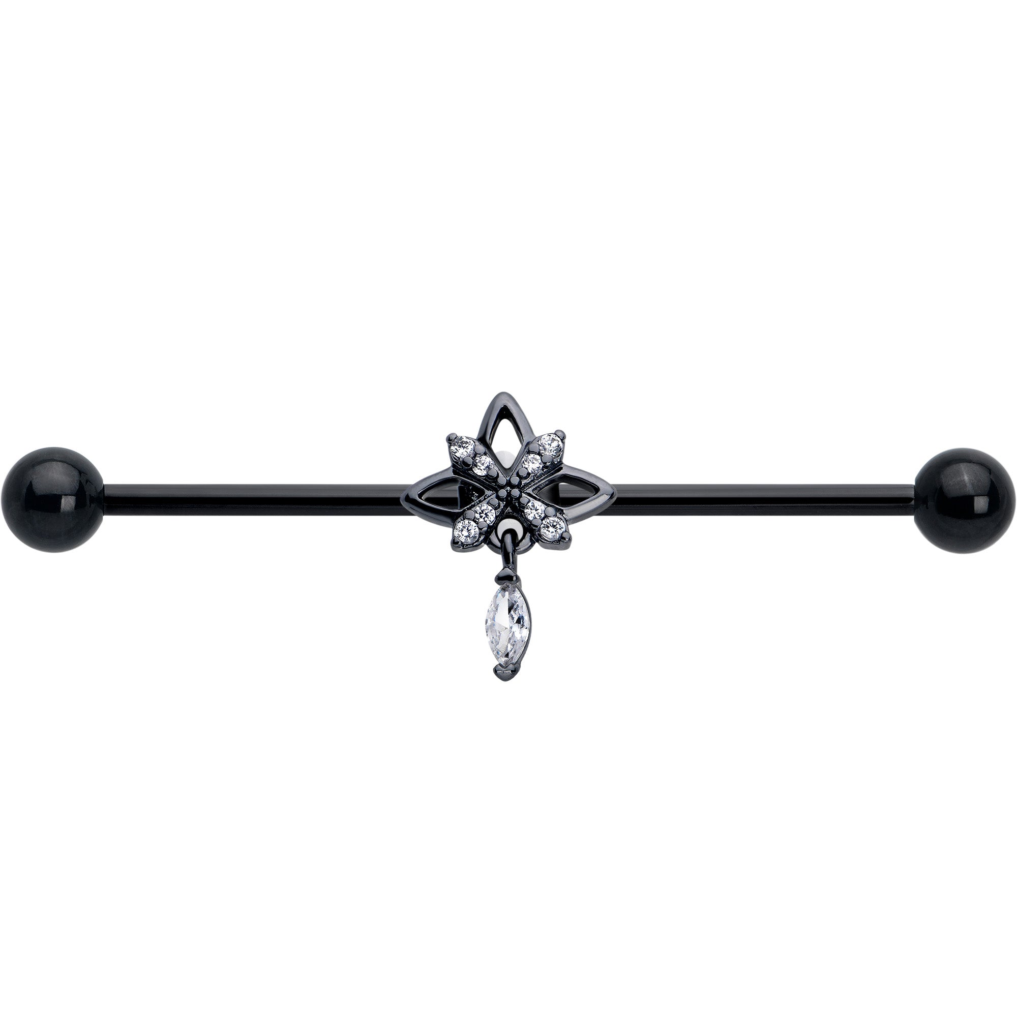 Black Gothic Star Dangle Industrial Barbell with Clear CZ Gem