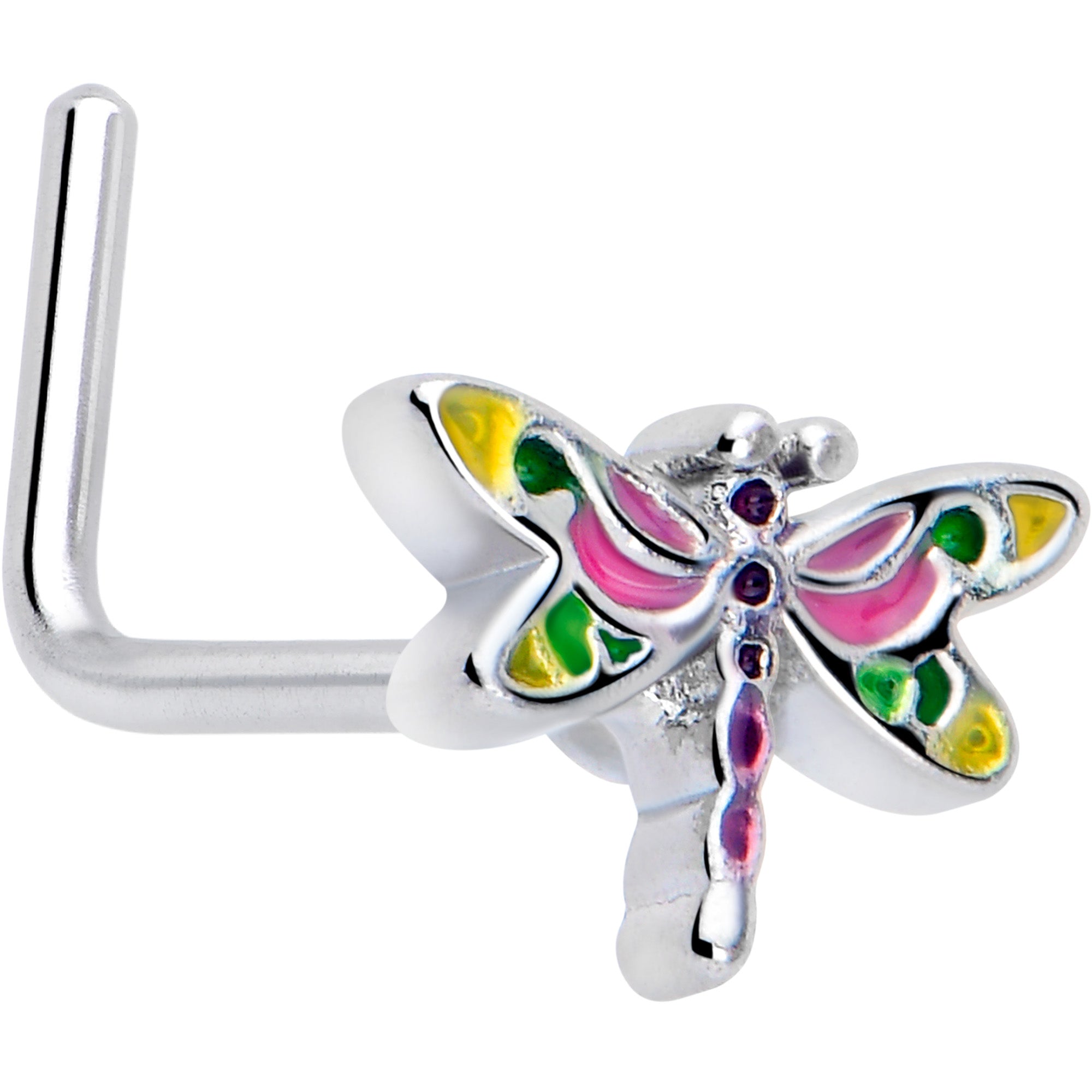 20 Gauge 7mm Dragonfly Colors L Shape Nose Ring