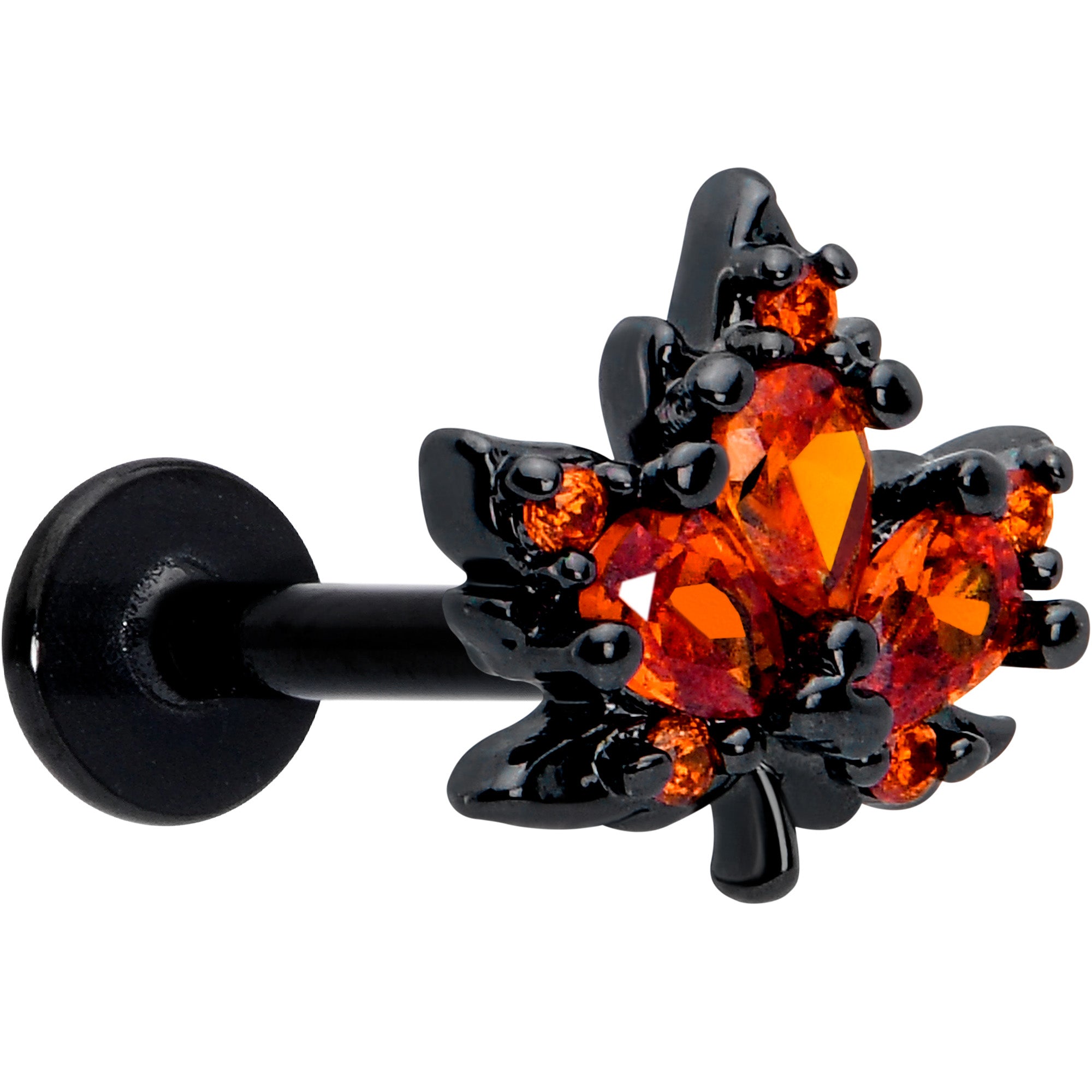 16 Gauge Orange CZ Gem Black Autumn Leaf Flatback Earring