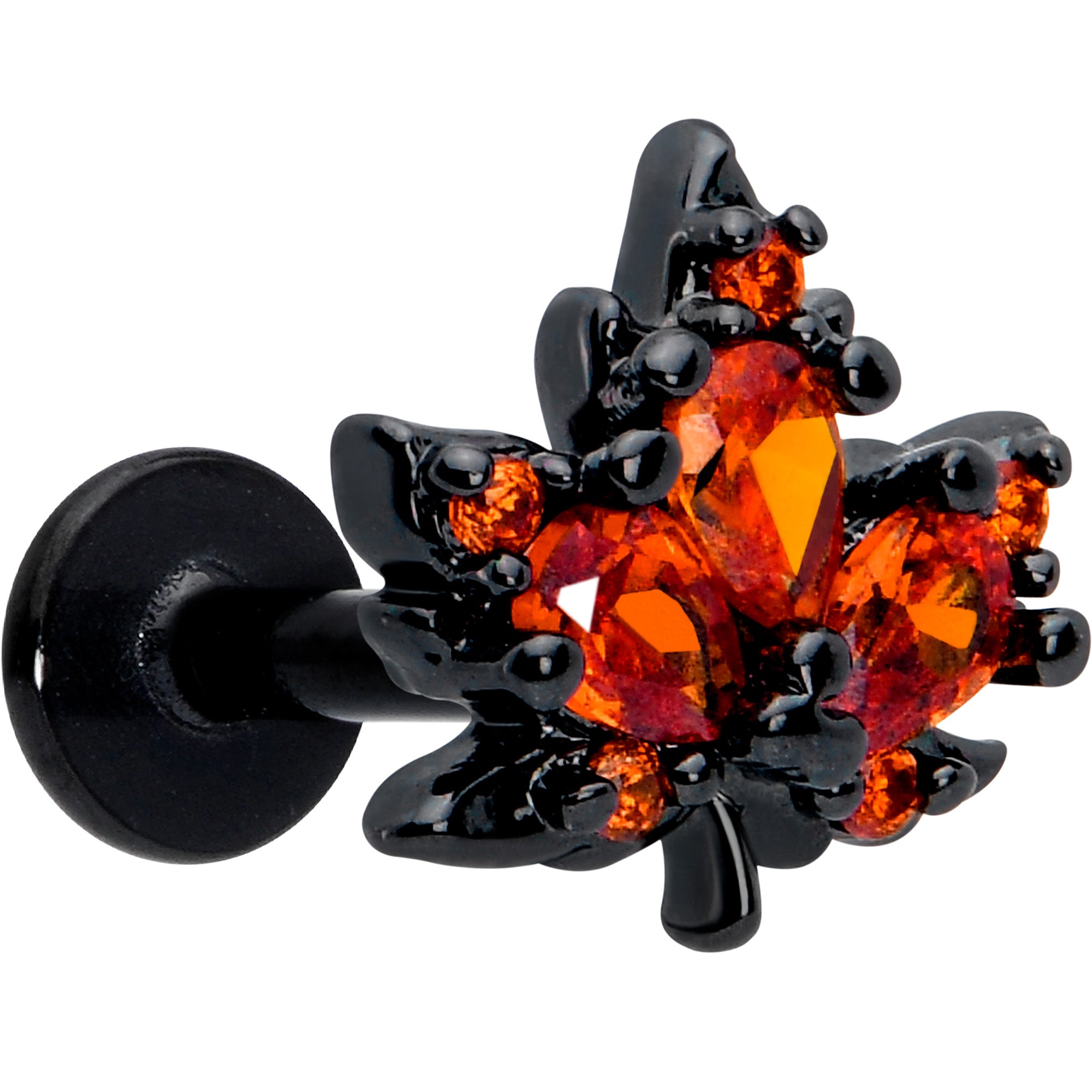 16 Gauge inch Orange CZ Gem Black Autumn Leaf Flatback Earring