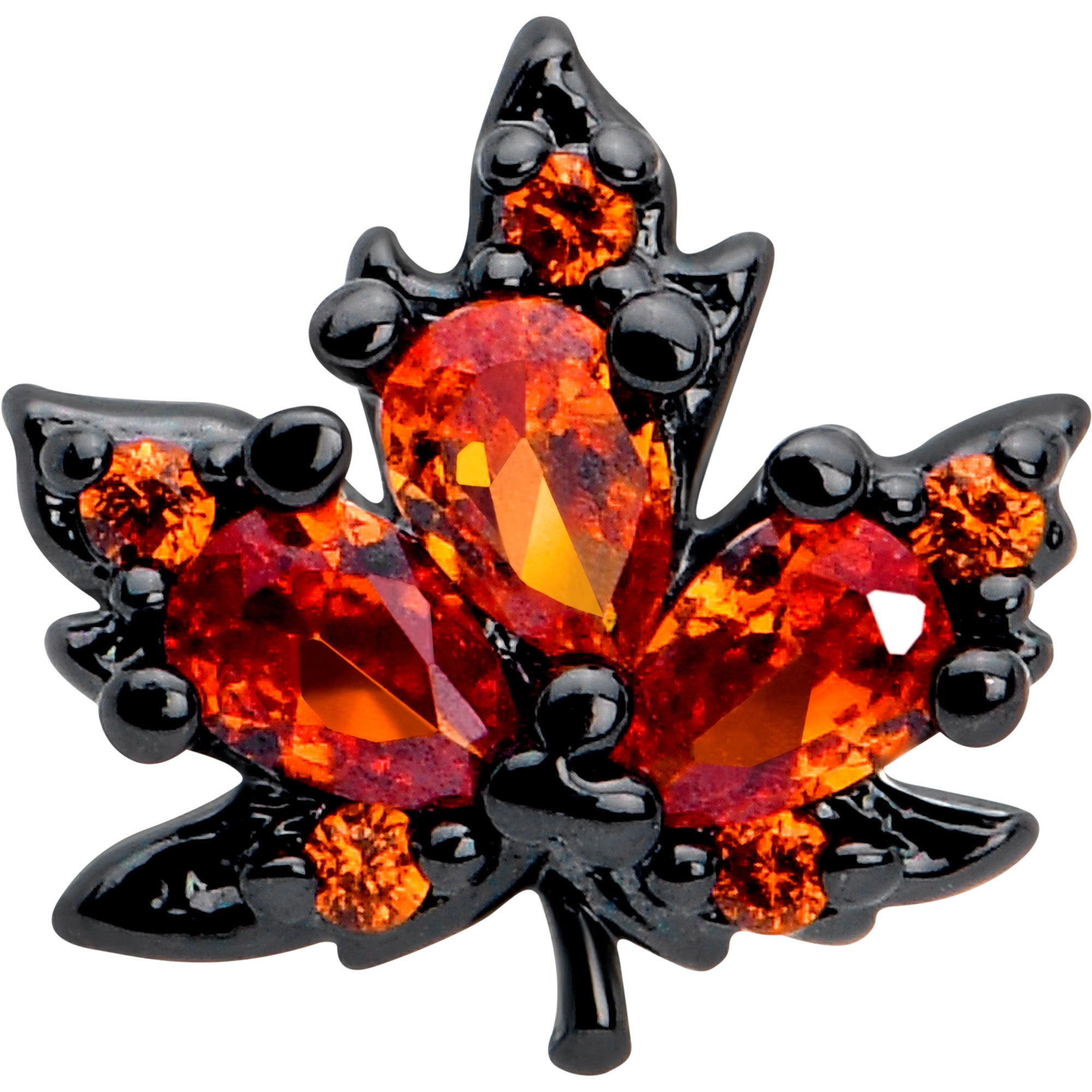 16 Gauge Earring with inch Orange CZ Gem and Black Autumn Leaf Design