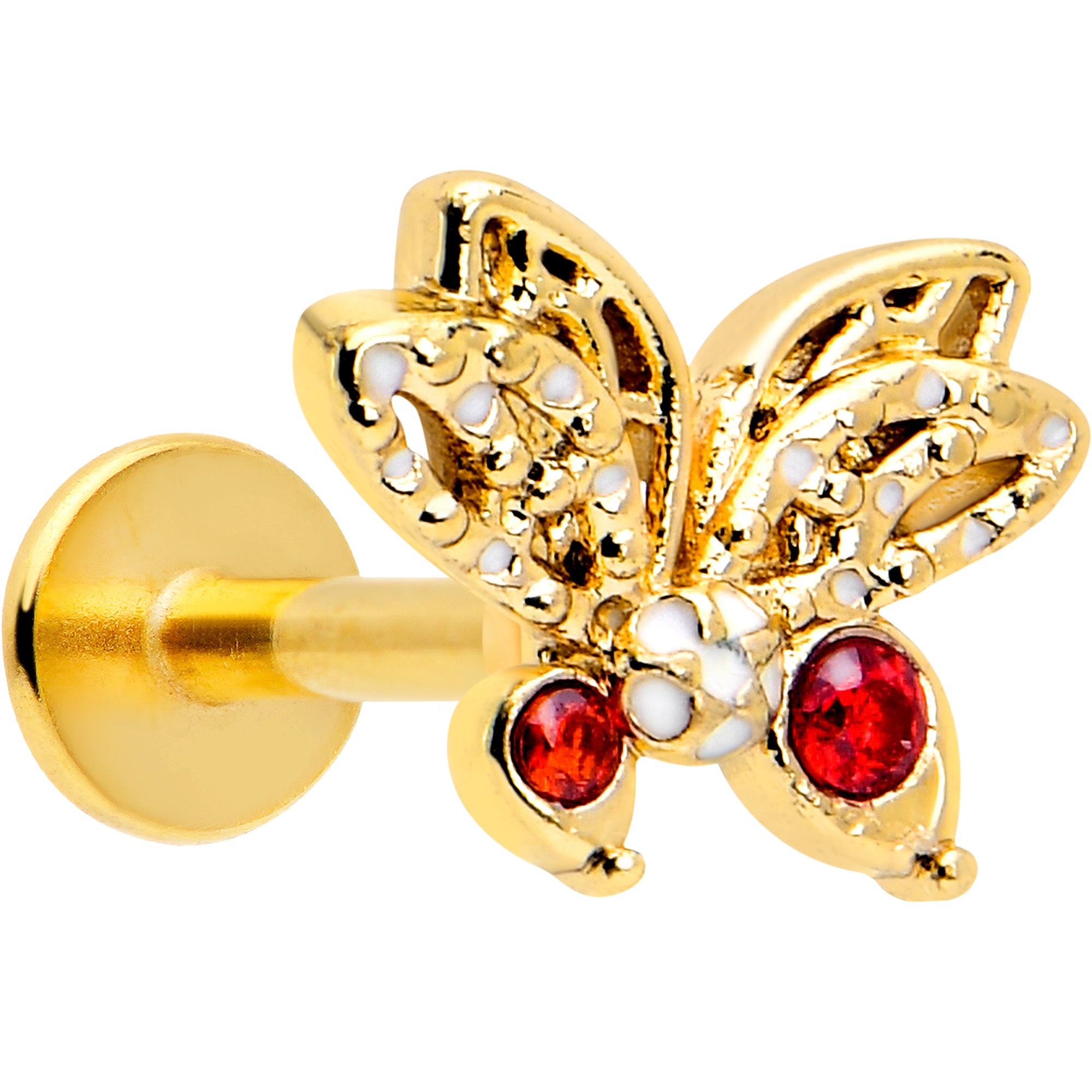 16 Gauge Red CZ Gem Butterfly Flatback Earring