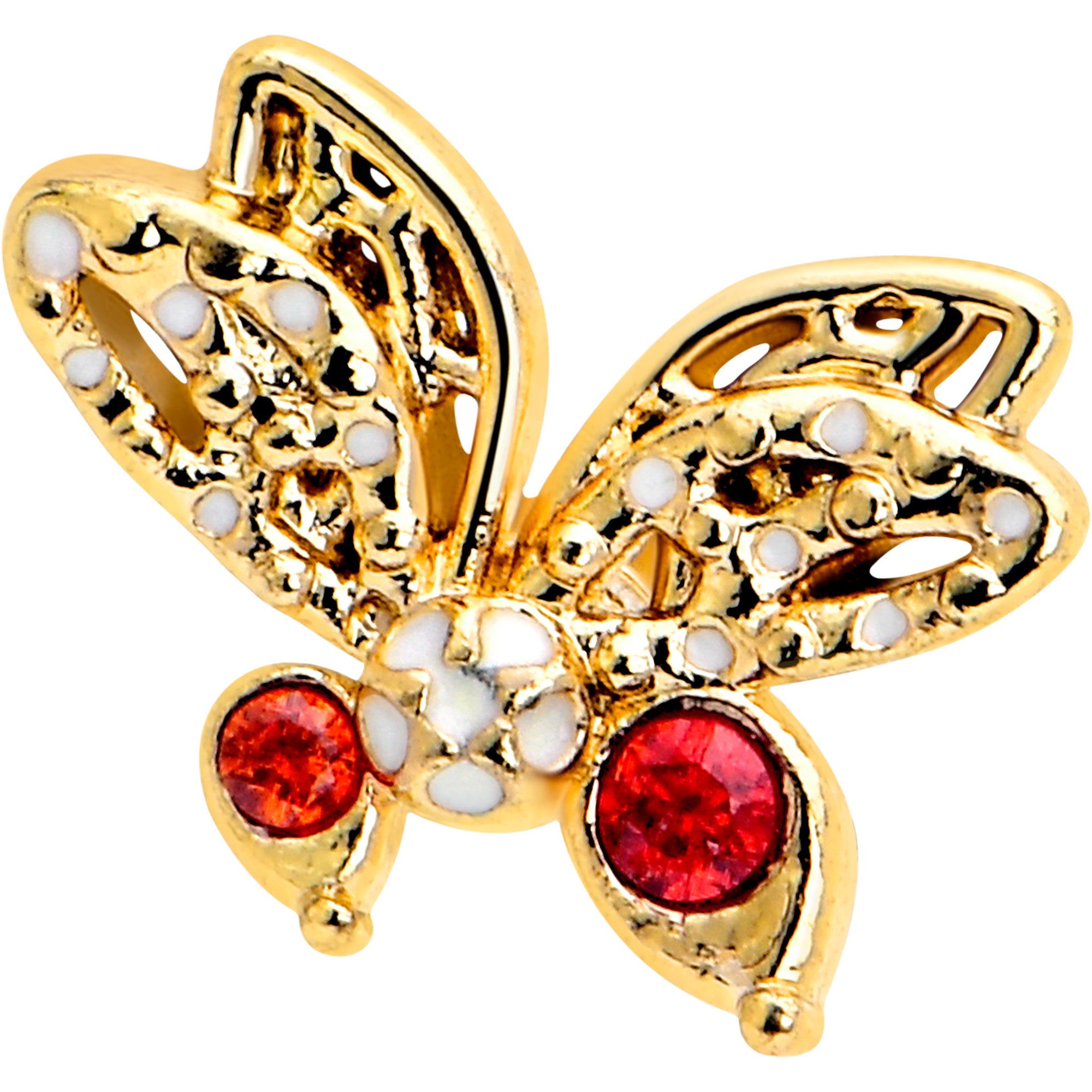 Flatback 16 Gauge Earring with Red CZ Gem and Gold Tone