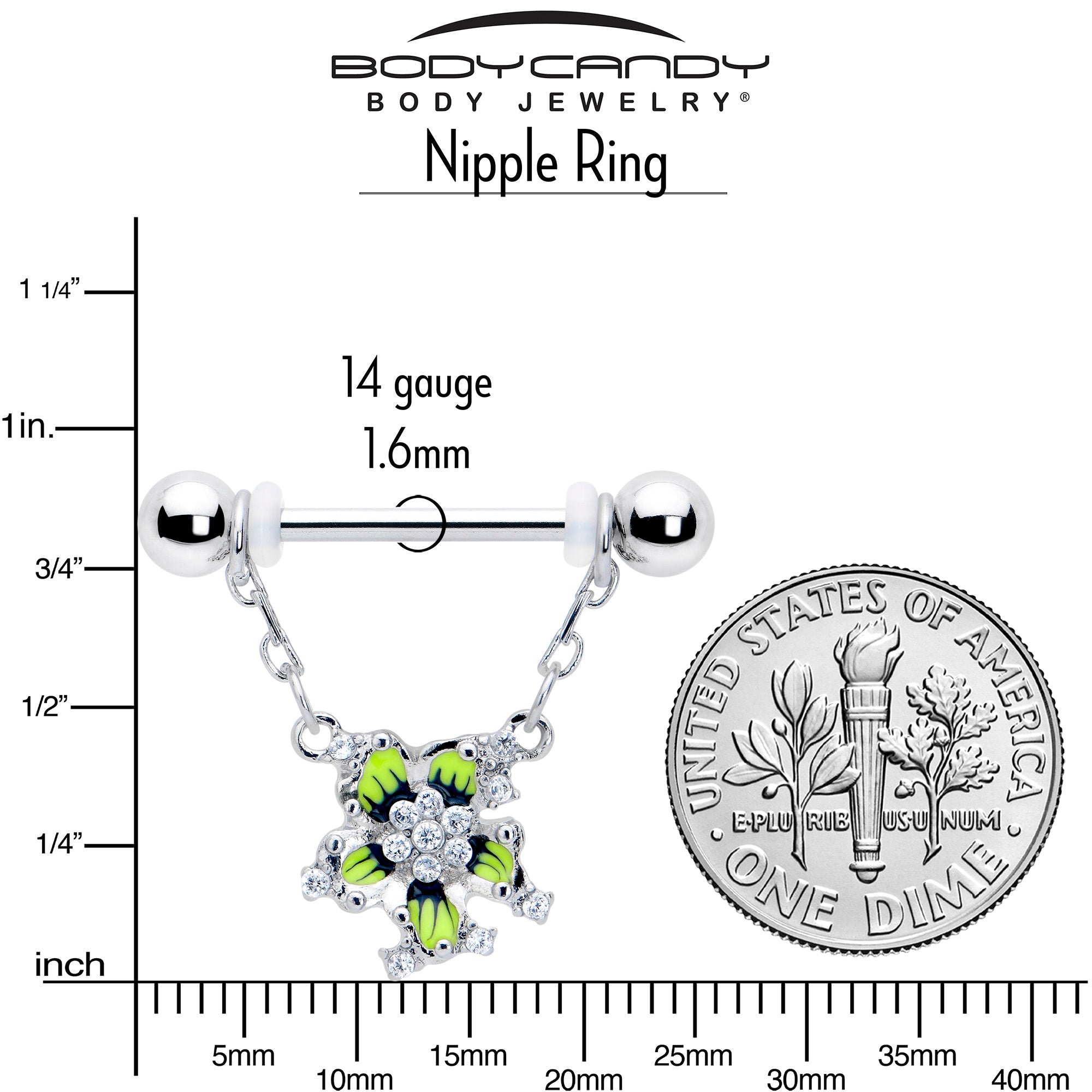 Handmade 14 Gauge Clear CZ Flower Chain Dangle Nipple Rings