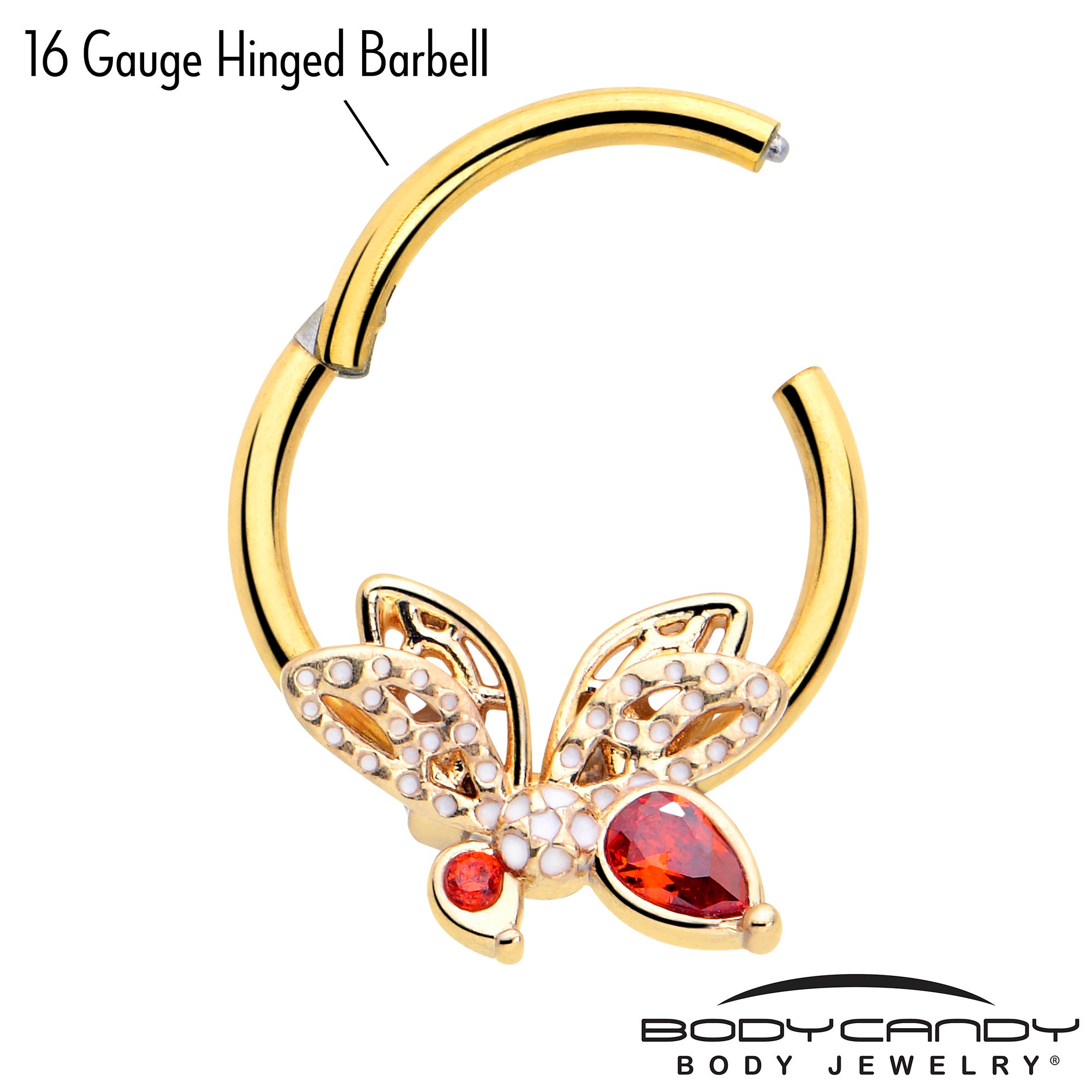 Gold Tone Drama Butterfly Ring with 3/8 Red CZ Gem