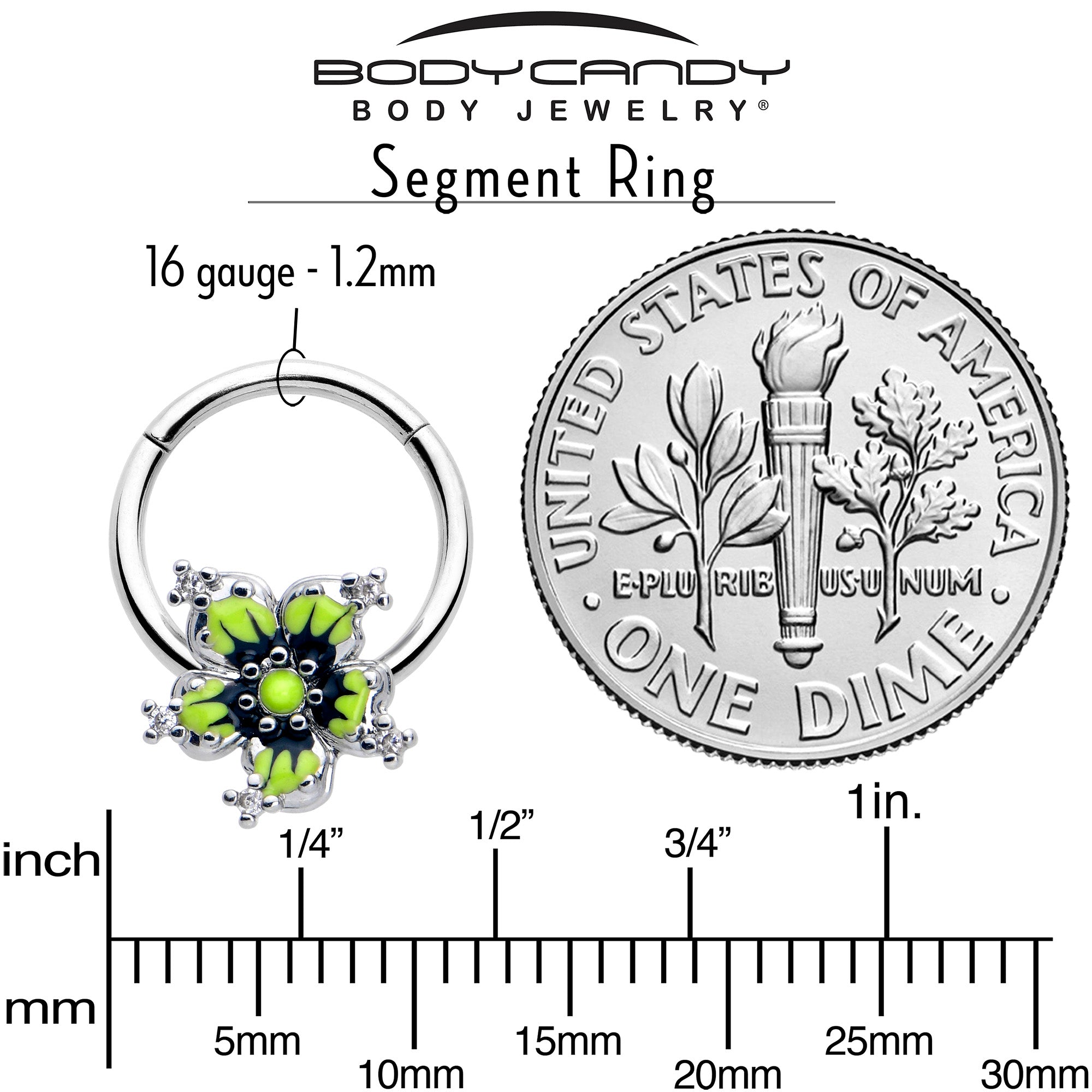 Clear CZ Gemstone 16 Gauge Flower Hinged Ring