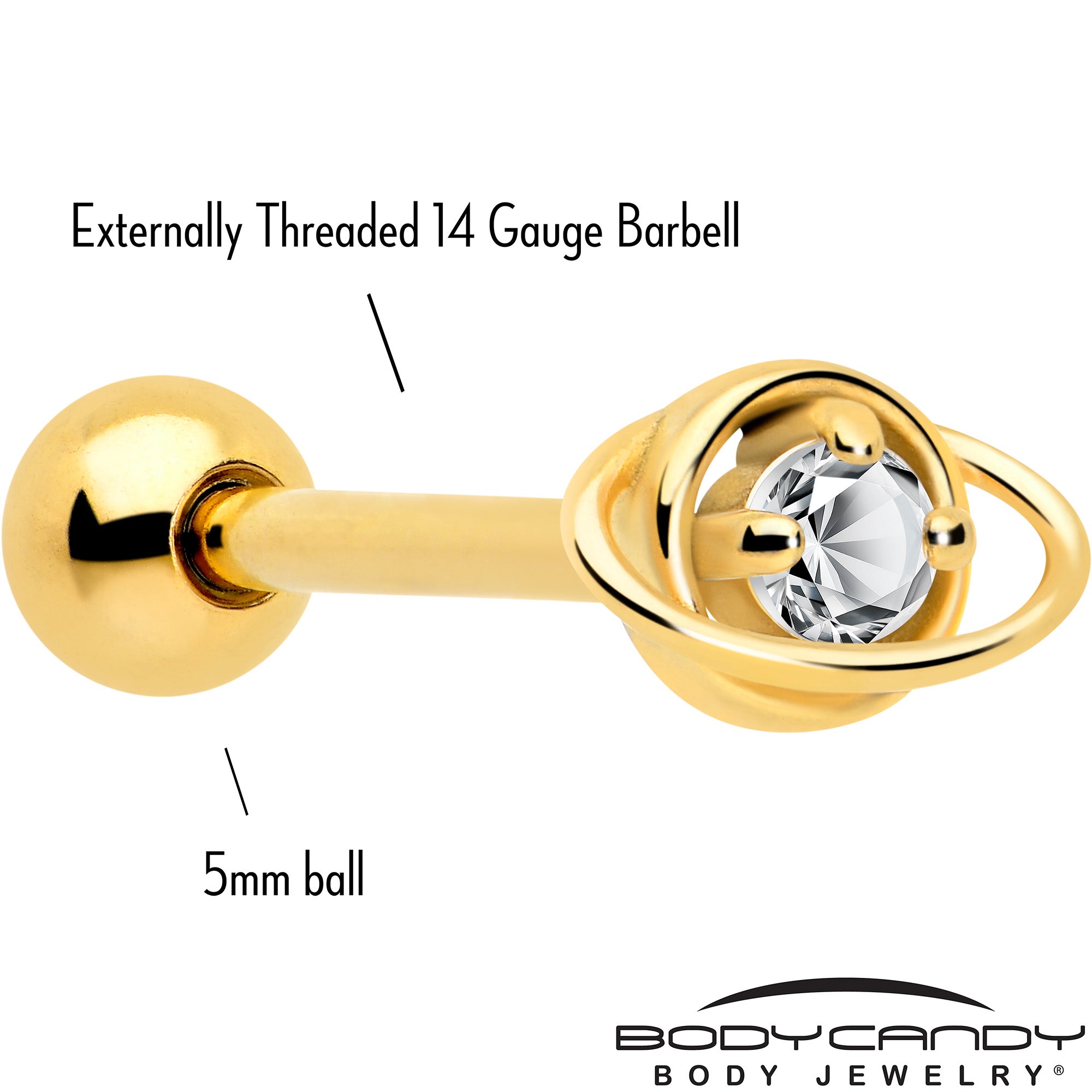 Clear CZ Gem Gold Tone Saturn Barbell Tongue Ring