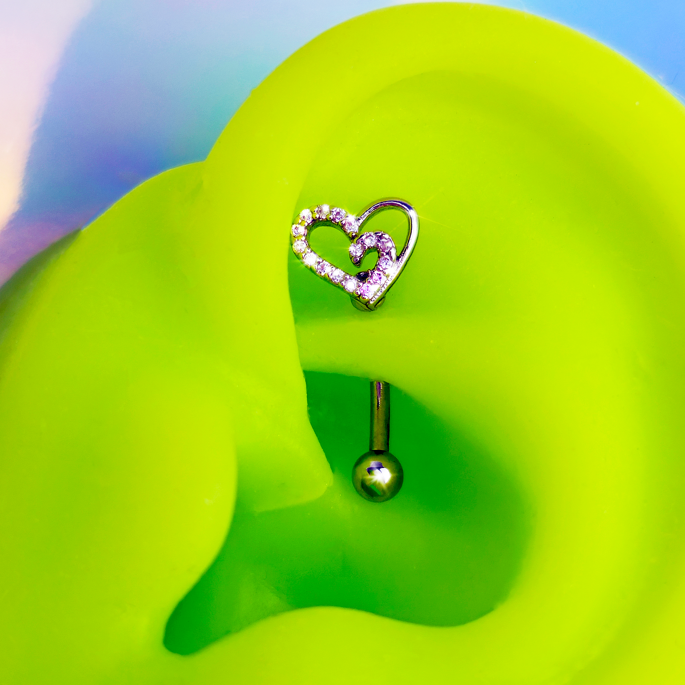 16 Gauge 5/16 Clear Gem Asymmetrical Heart Curved Eyebrow Ring