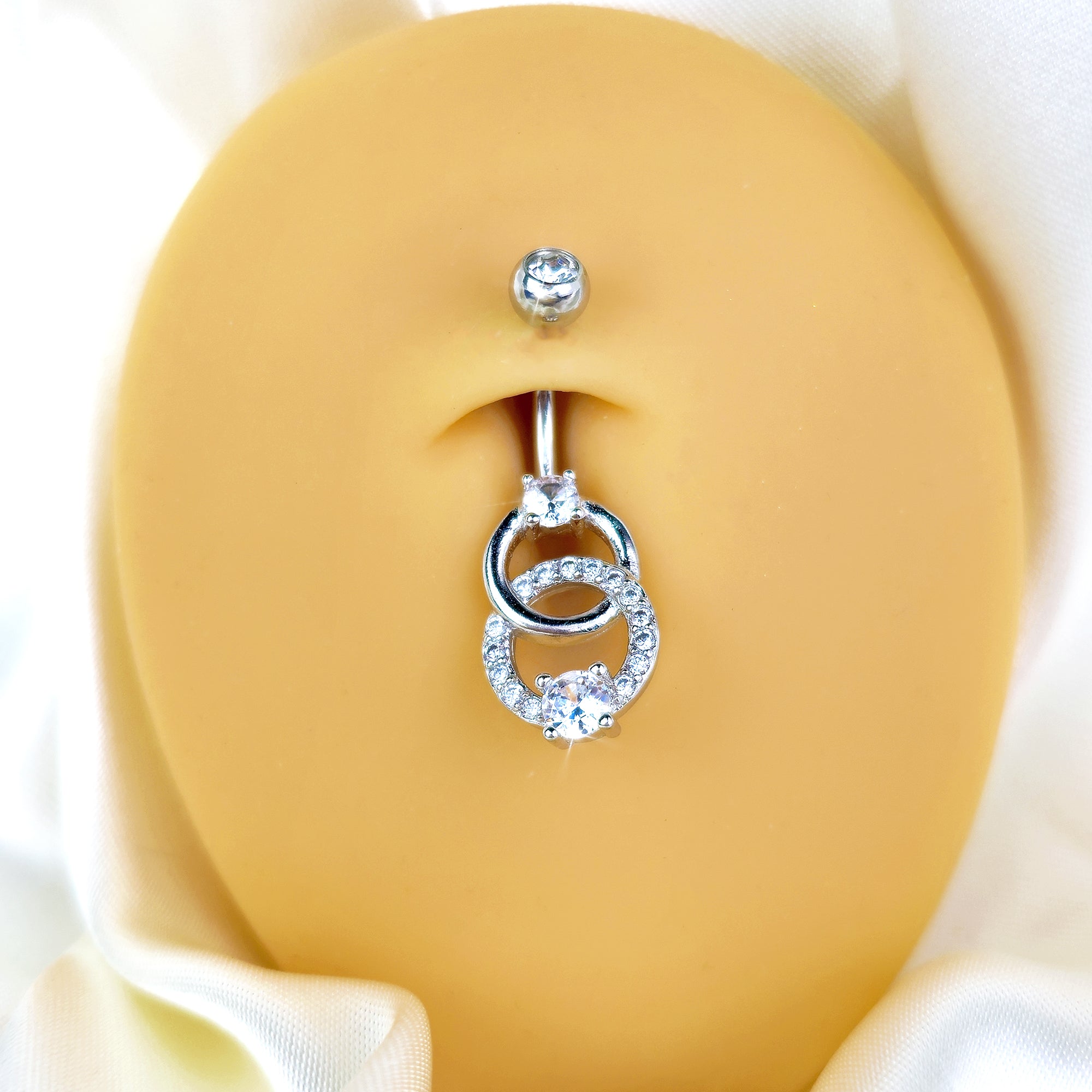 Clear CZ Gem Linked Loops Dangle Belly Ring