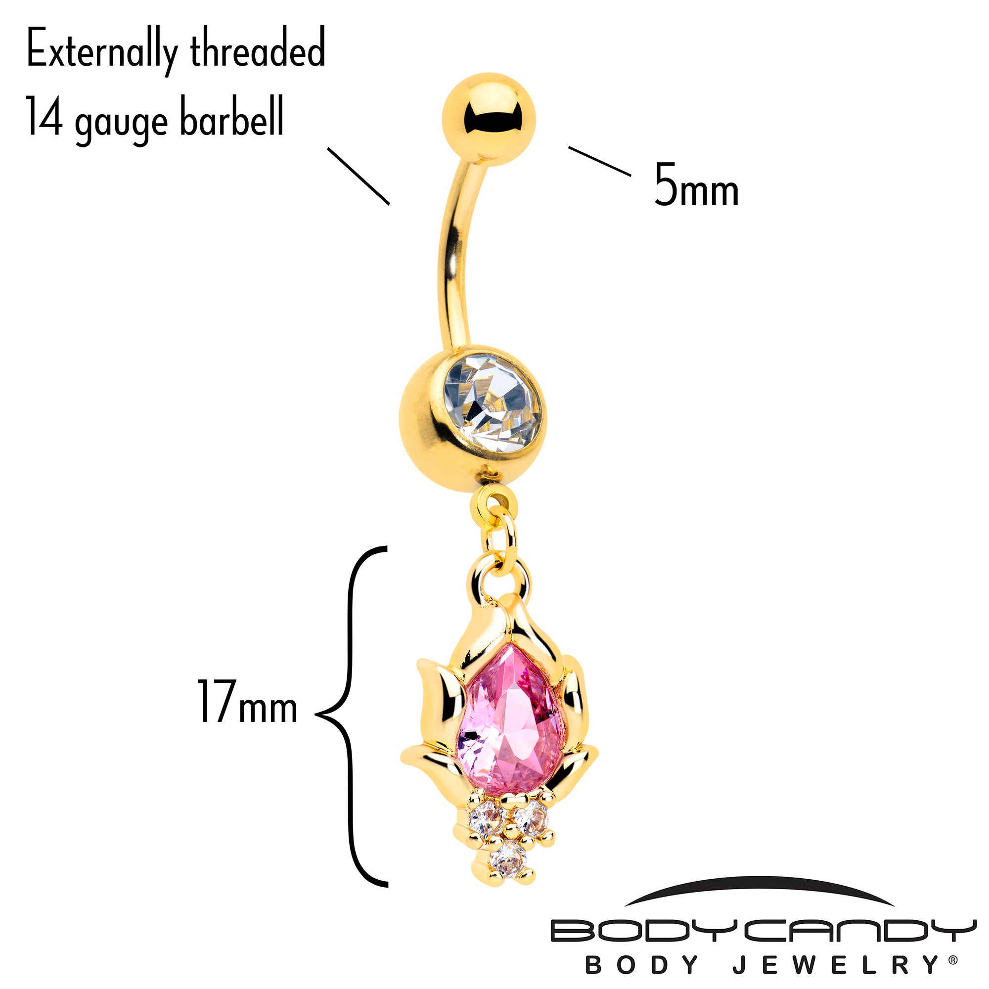 Fire-inspired belly ring with pink cubic zirconia gem