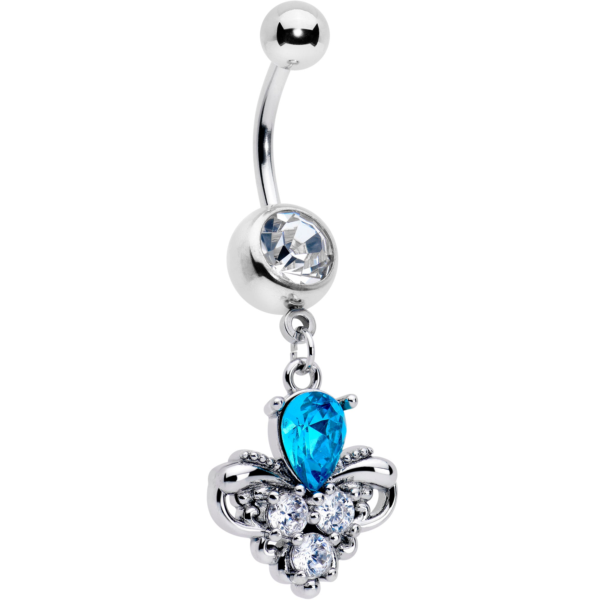 Blue clear gem simplicity dangle belly ring