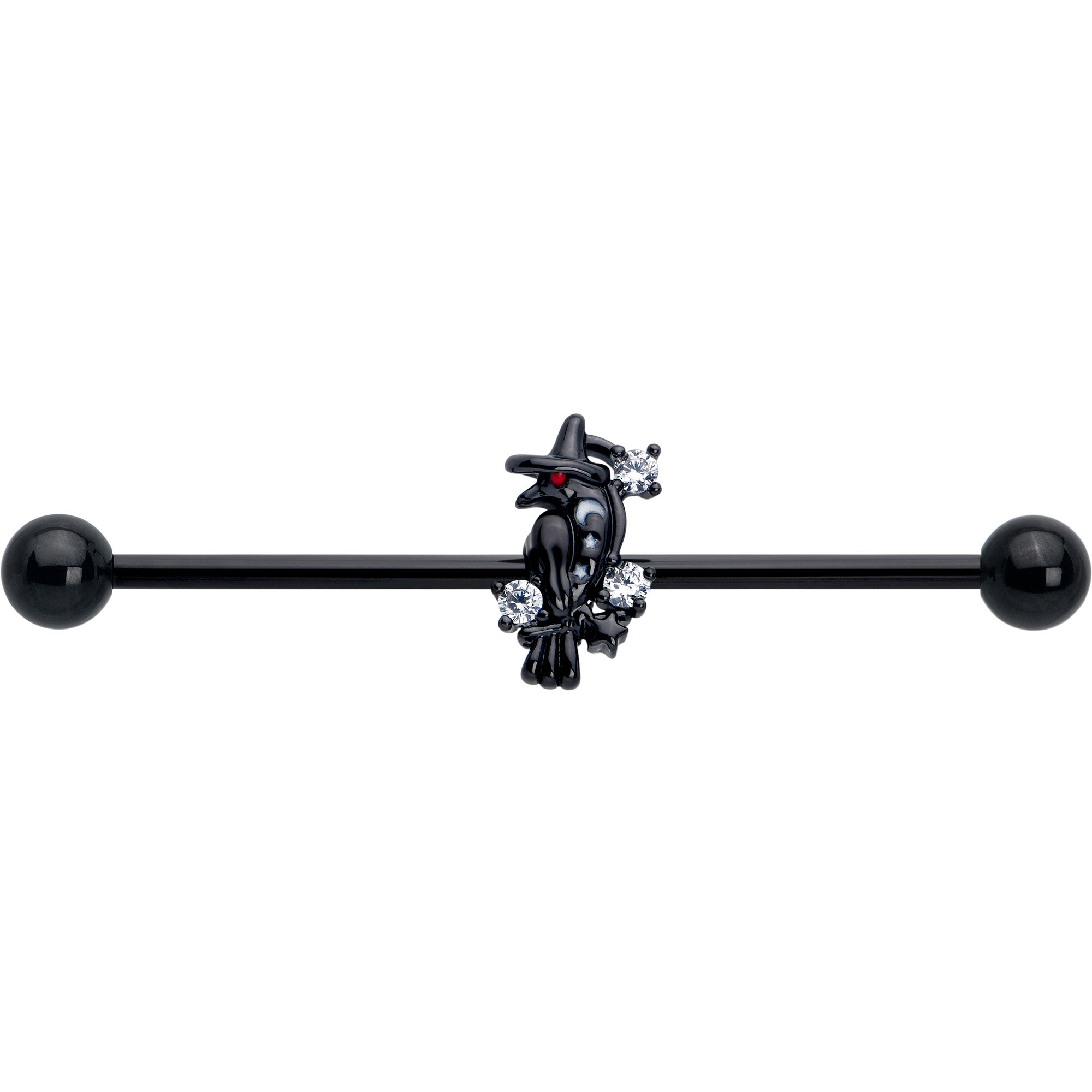 38mm Industrial Barbell with Black Raven and CZ Gem – 14 Gauge