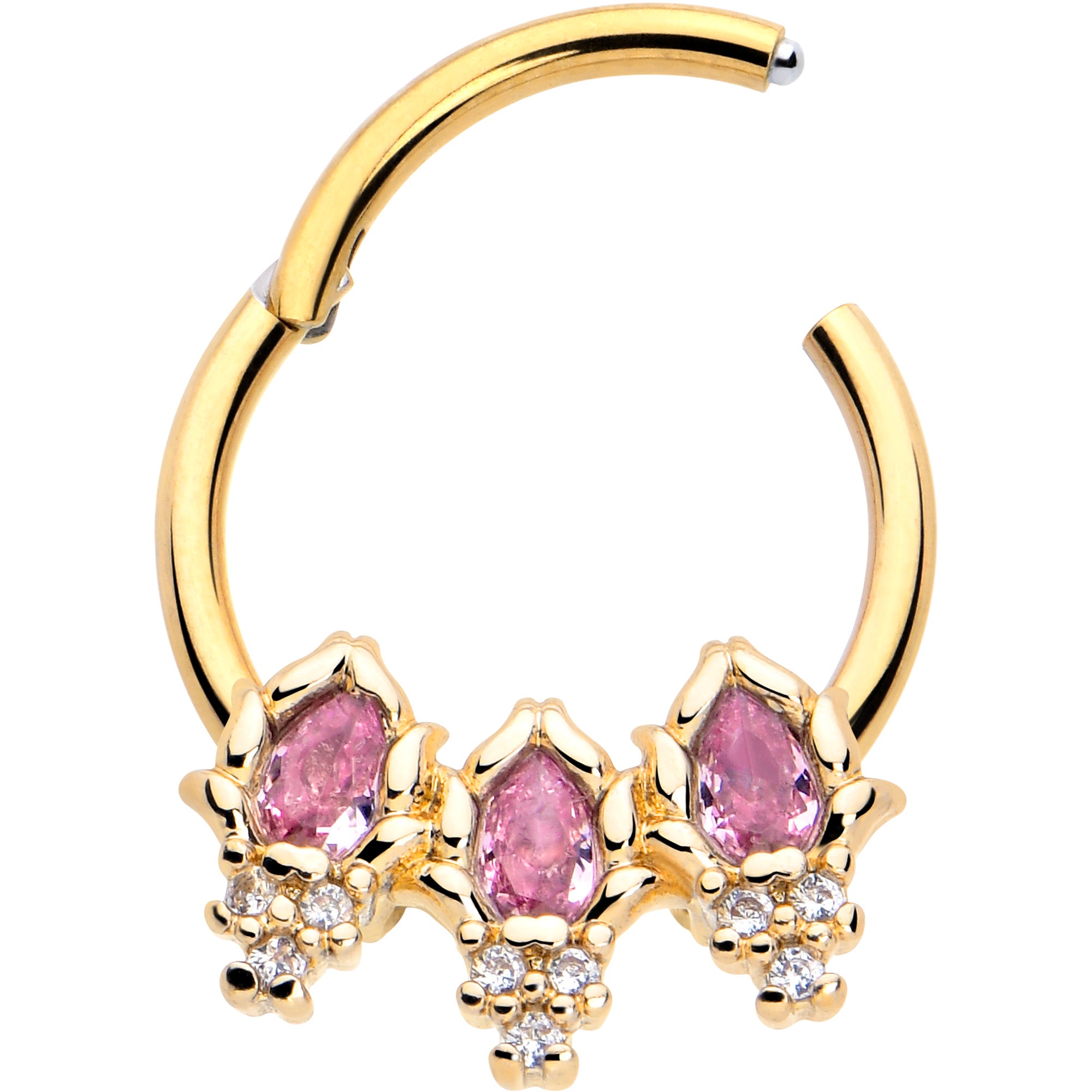 16 Gauge 3/8 Pink CZ Gem Gold Segment Ring for Piercings