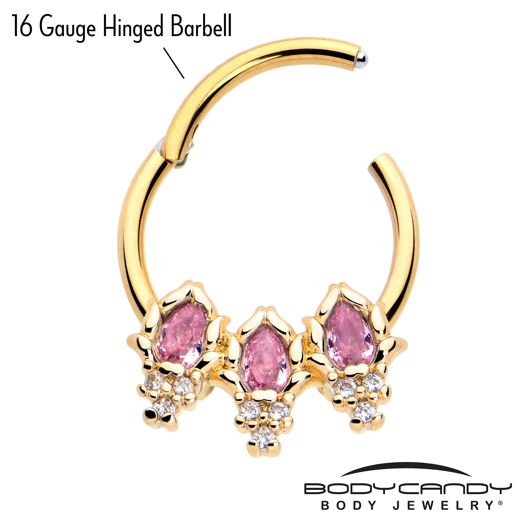 Hypoallergenic Gold Tone Fire Ring with Pink CZ Crystal