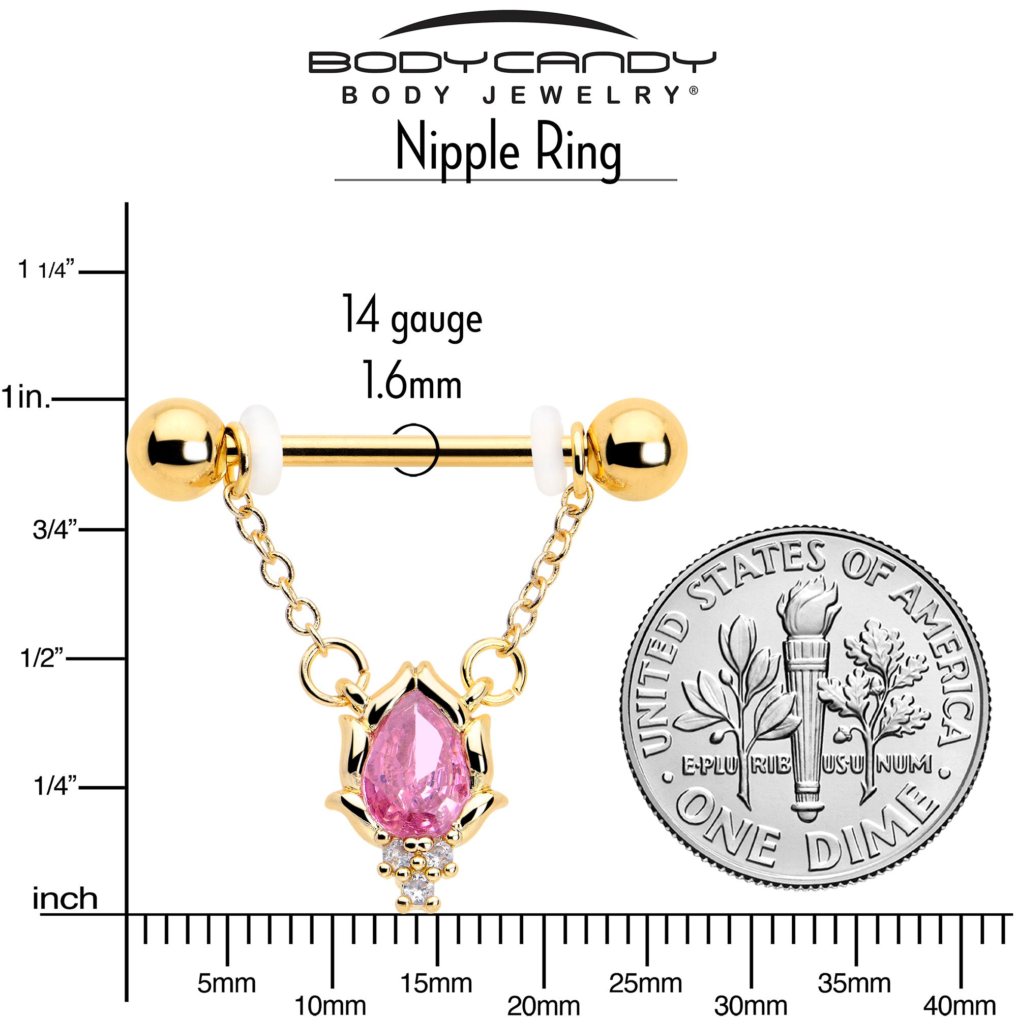 Stylish Pink CZ Gem Fire Dangle Nipple Ring Set