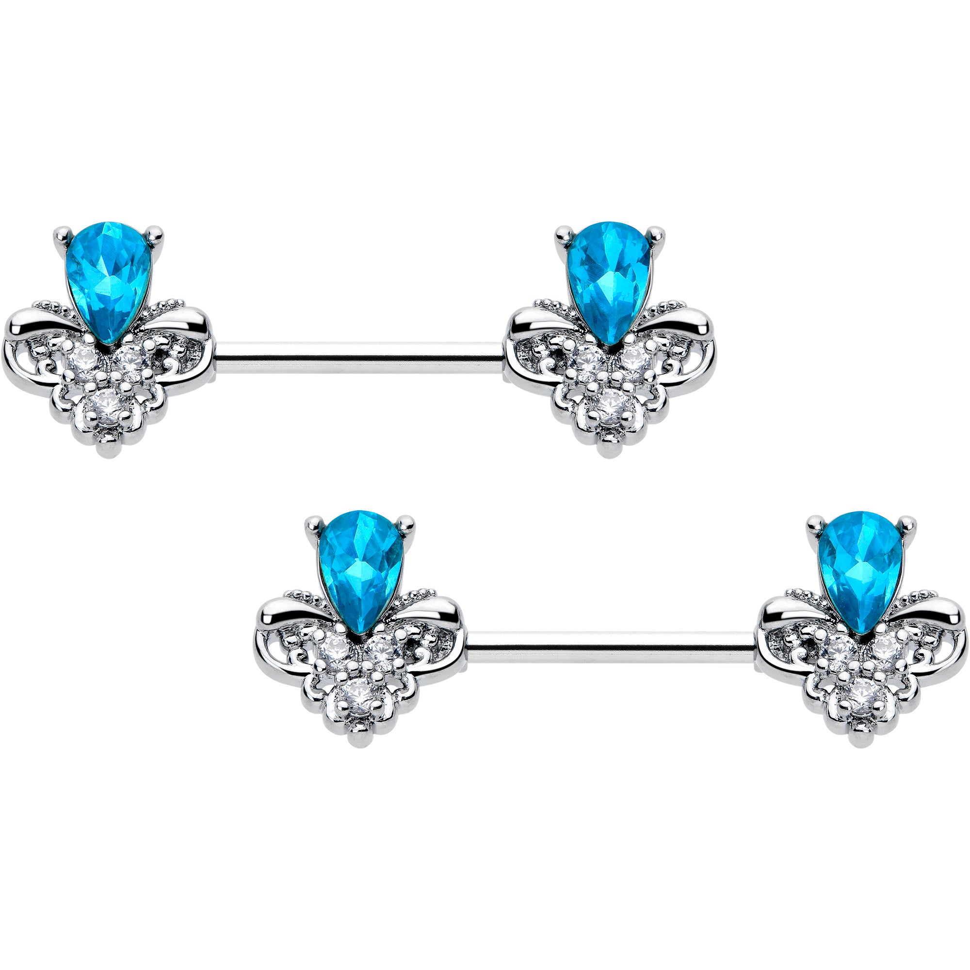 14 gauge blue gem style barbell nipple rings