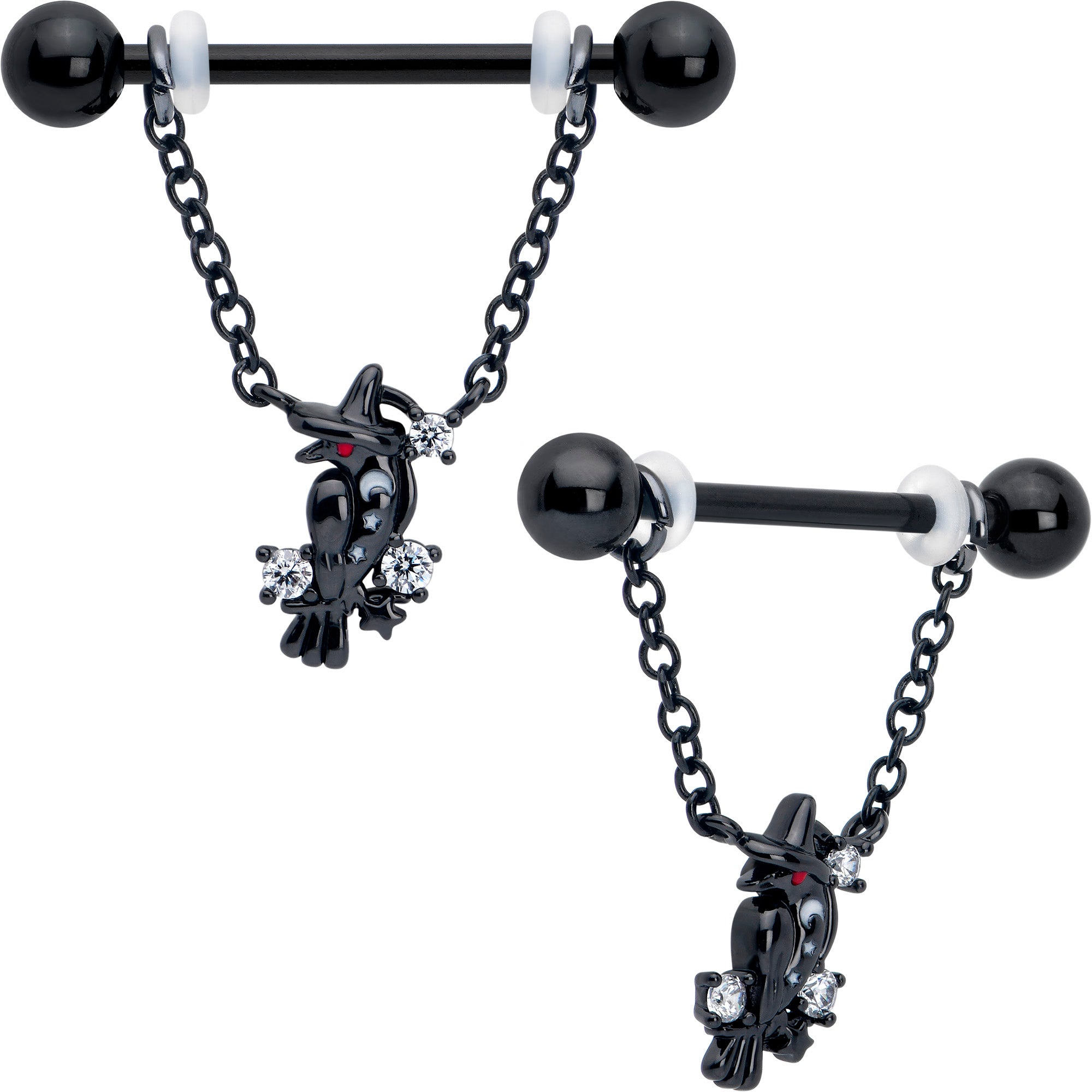 14 Gauge Black Raven Witch Dangle Nipple Rings