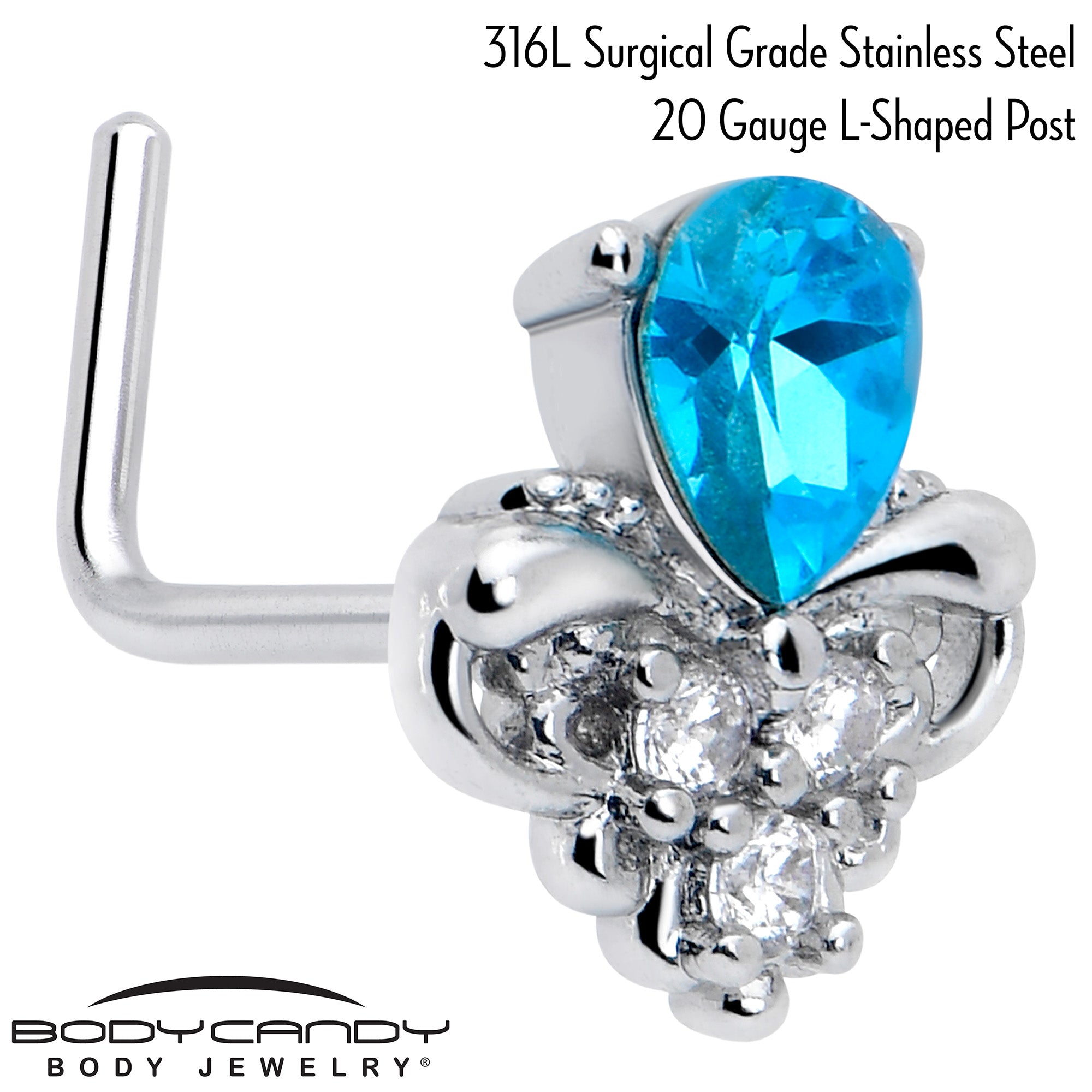 7mm Blue Gem Simplicity Nose Ring in L Shape