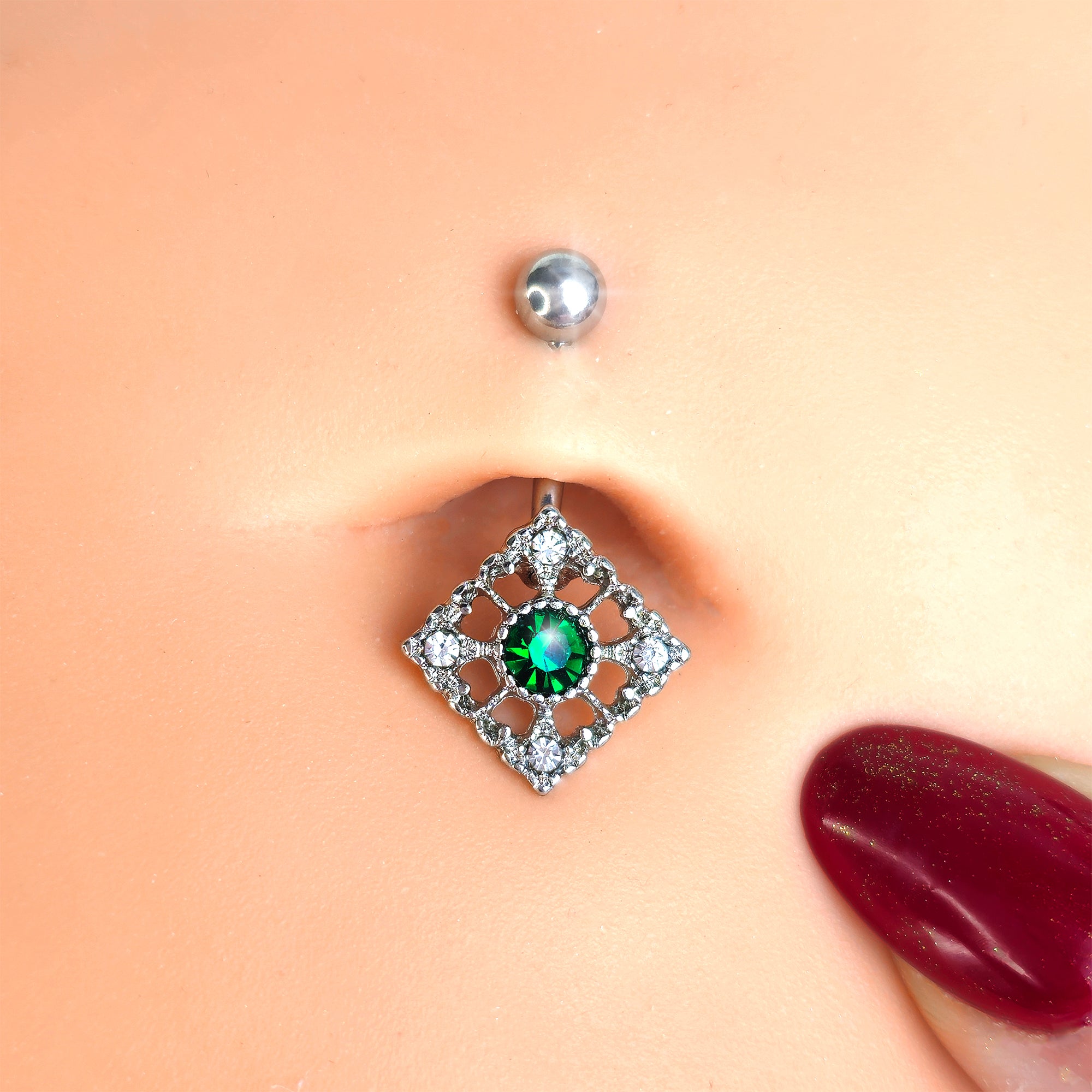 Clear Green Gem Retro Beauty Style Rhombus Belly Ring