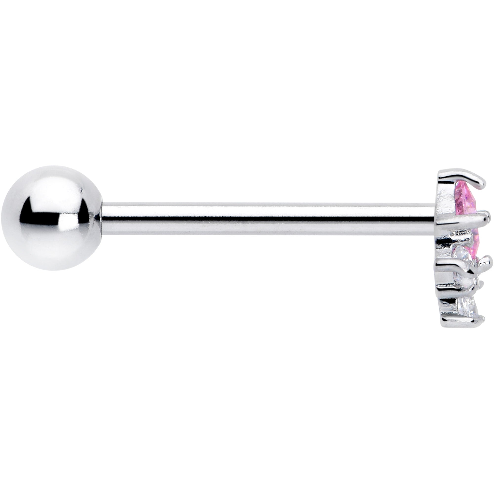 Rhombus-shaped pink and clear CZ tongue barbell jewelry