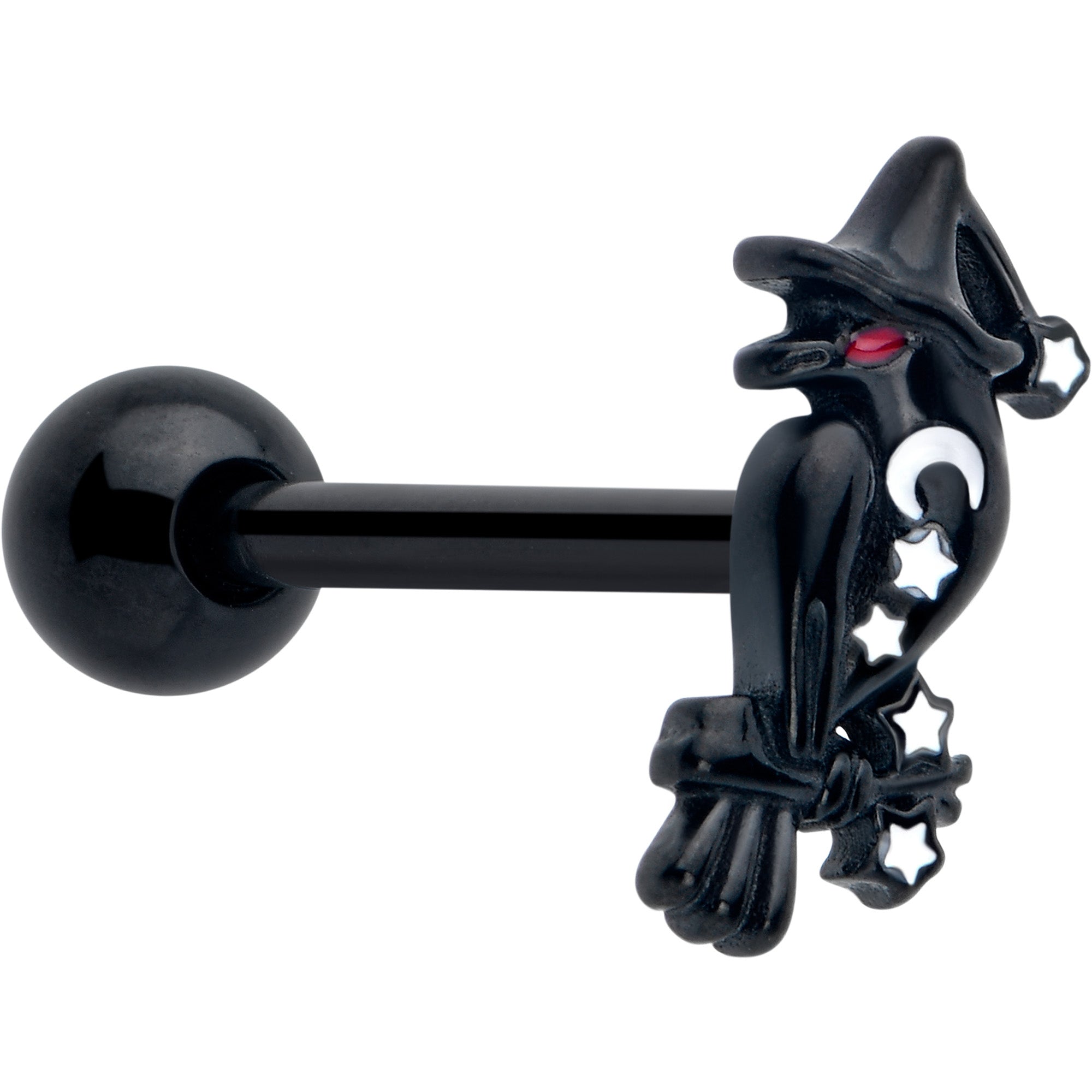 Black raven design barbell tongue ring for witchy style