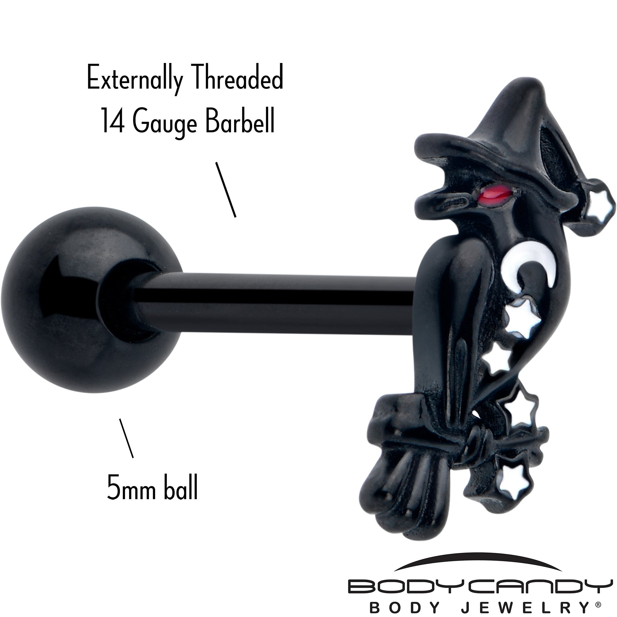 Spooky black raven barbell tongue piercing jewelry