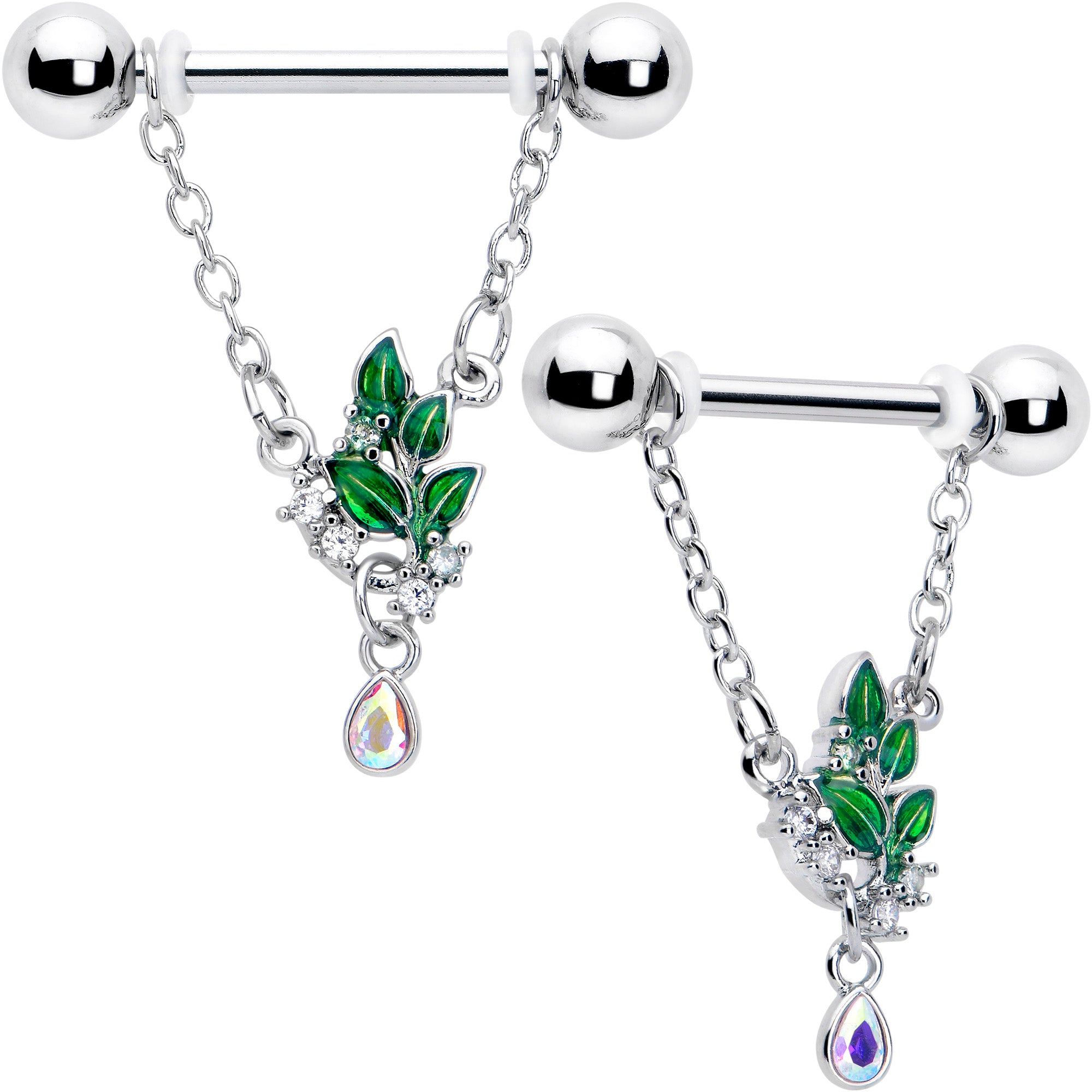 14 Gauge Aurora CZ Gem Nipple Ring Set