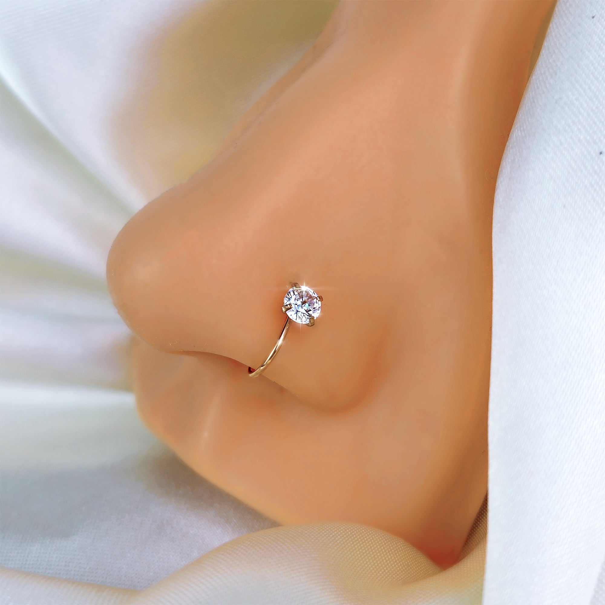 Rose Gold Stainless Steel CZ Clip on Fake Nose Ring