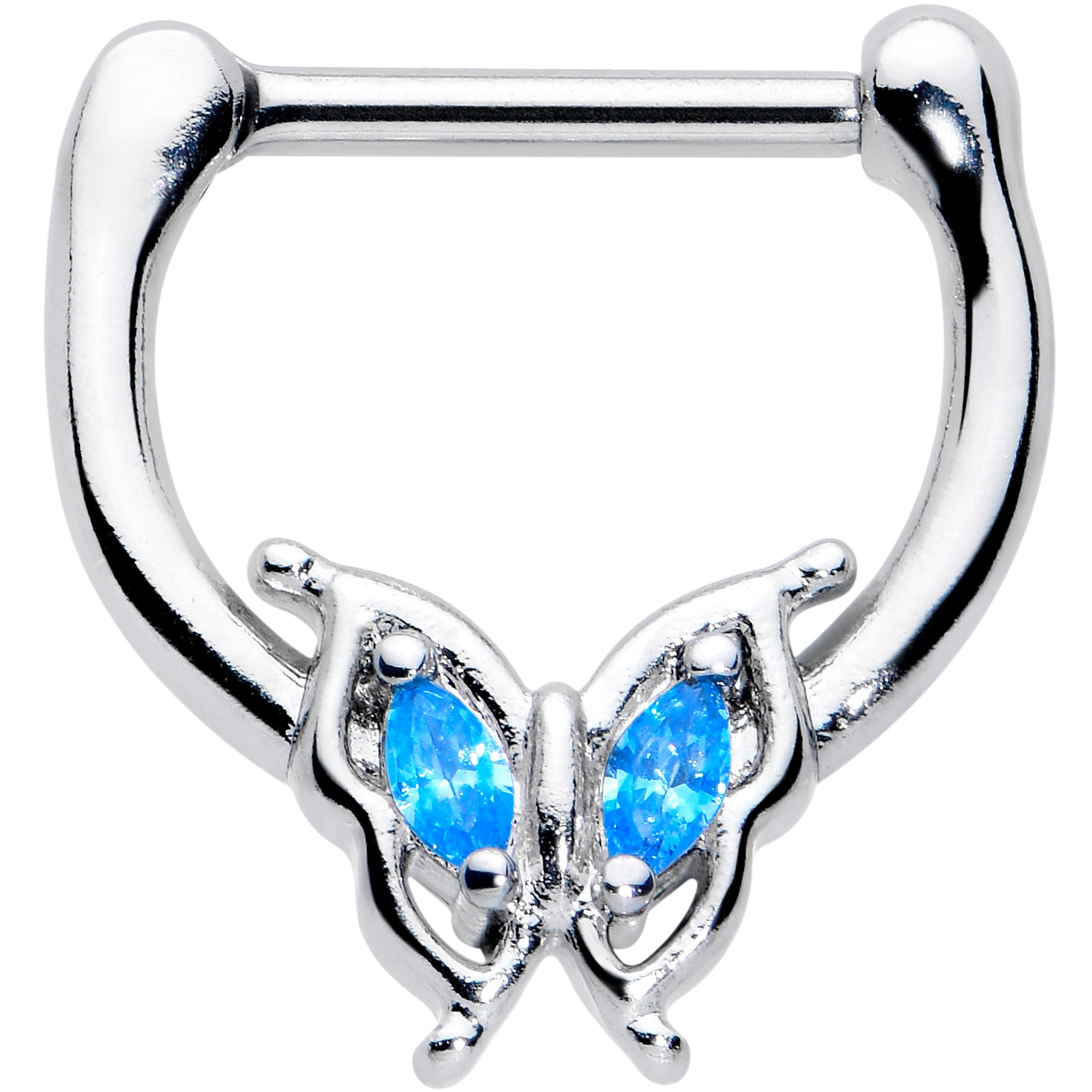 16 Gauge 5/16 Blue Gem Fancy Fab Butterfly Cartilage Clicker