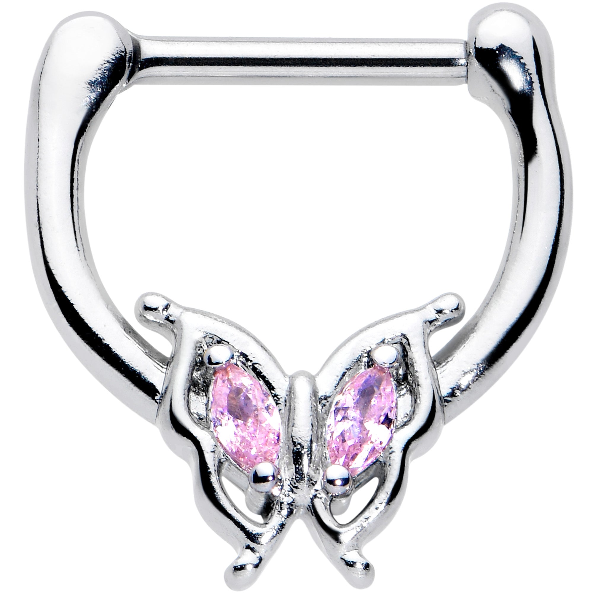 16 Gauge 5/16 Pink Gem Fancy Fab Butterfly Cartilage Clicker