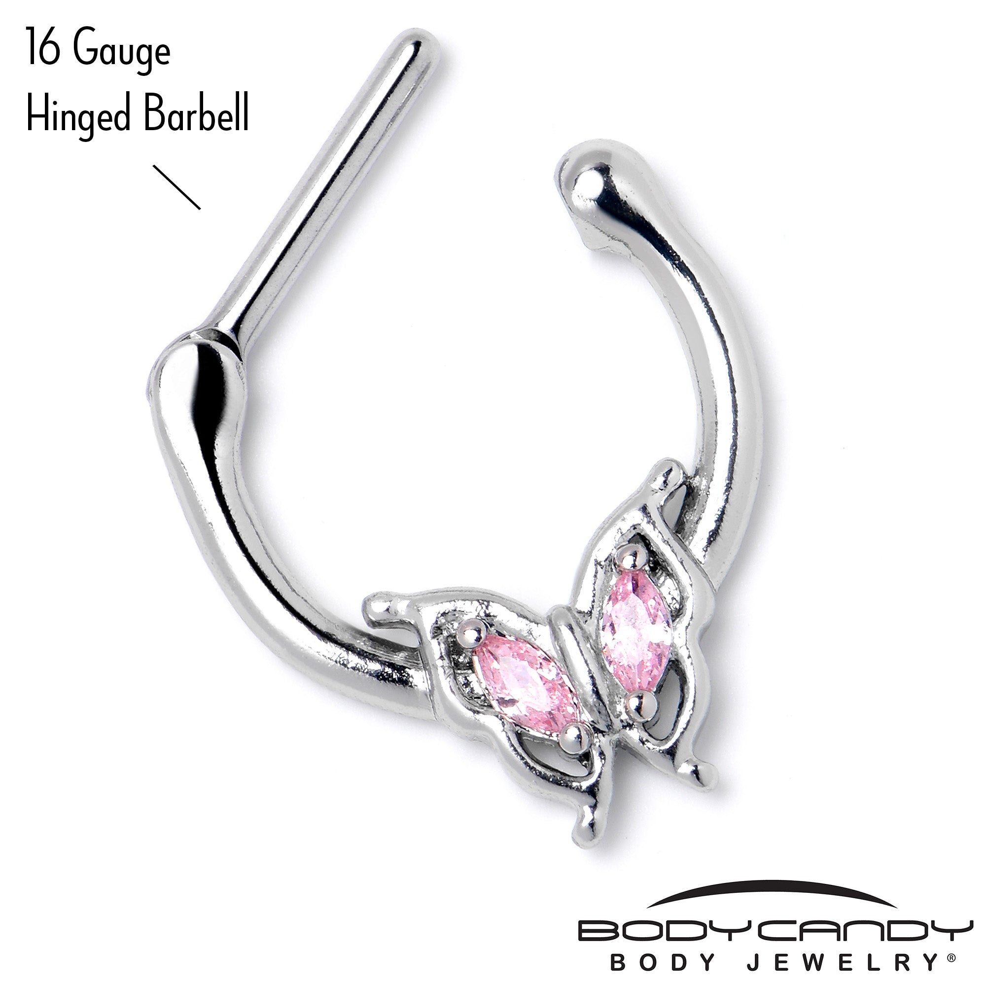 16 Gauge 5/16 Pink Gem Fancy Fab Butterfly Cartilage Clicker