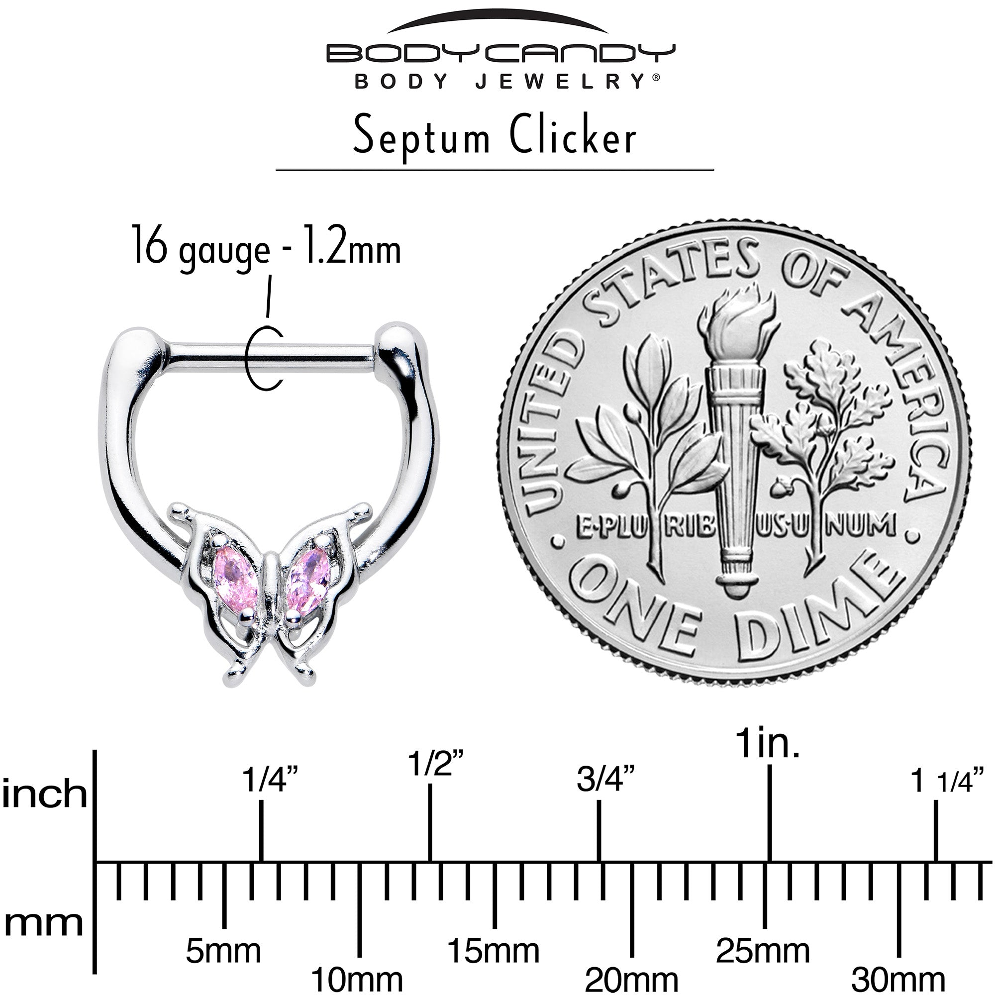 16 Gauge 5/16 Pink Gem Fancy Fab Butterfly Cartilage Clicker