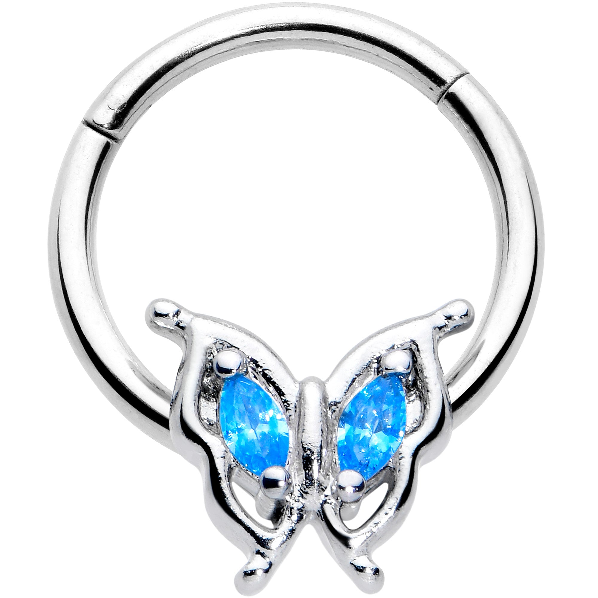 16 Gauge 3/8 Blue Gem Fancy Fab Butterfly Hinged Segment Ring