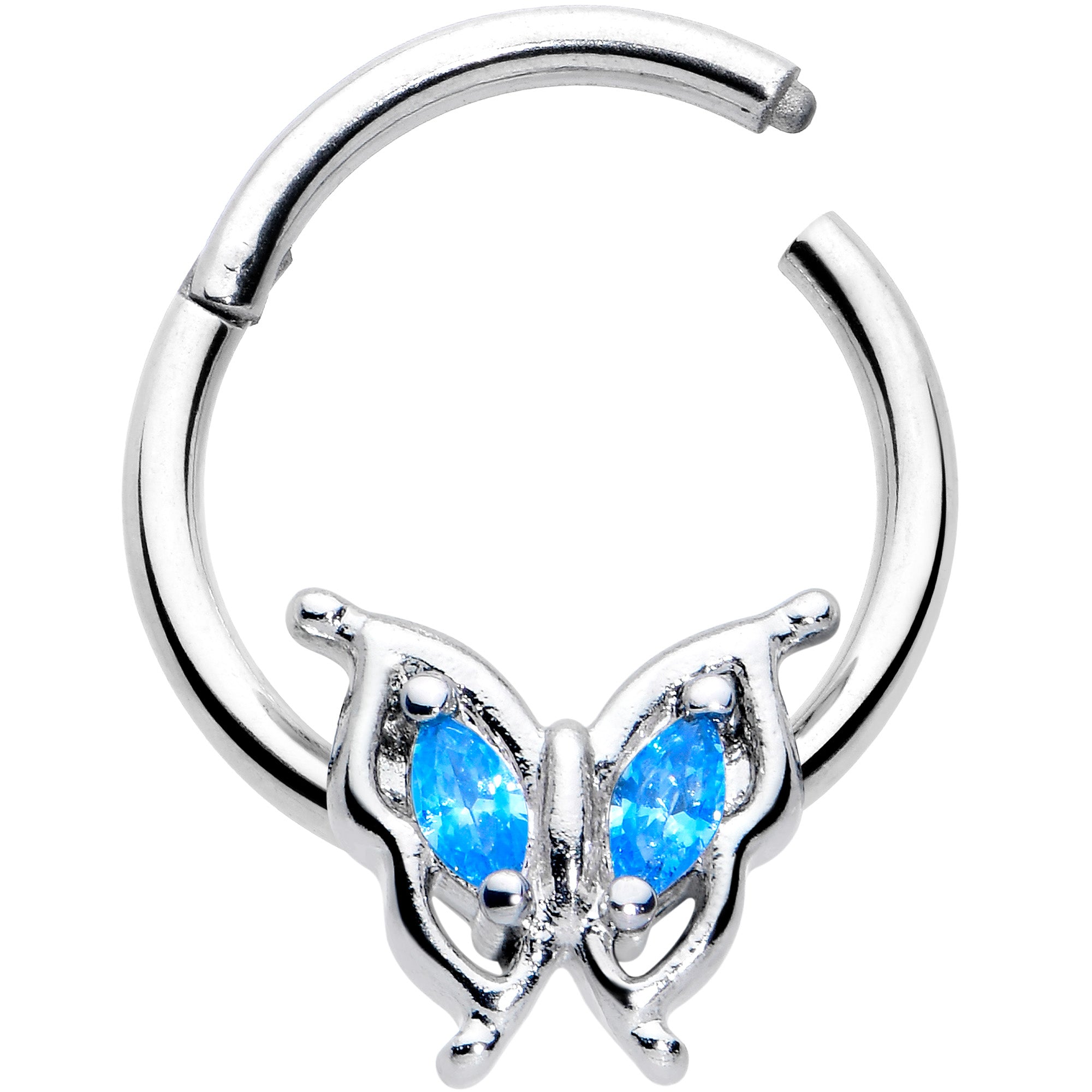 16 Gauge 3/8 Blue Gem Fancy Fab Butterfly Hinged Segment Ring