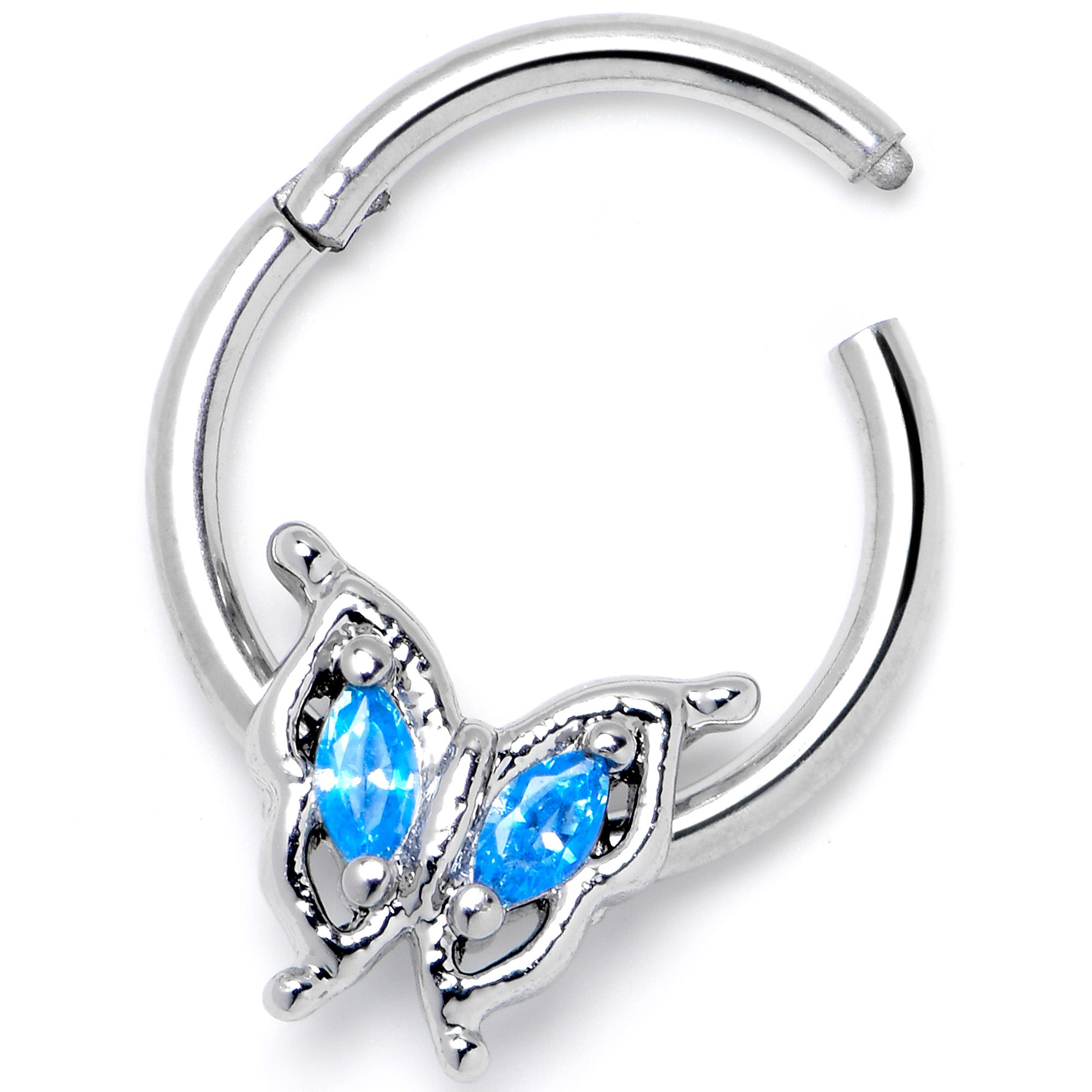 16 Gauge 3/8 Blue Gem Fancy Fab Butterfly Hinged Segment Ring