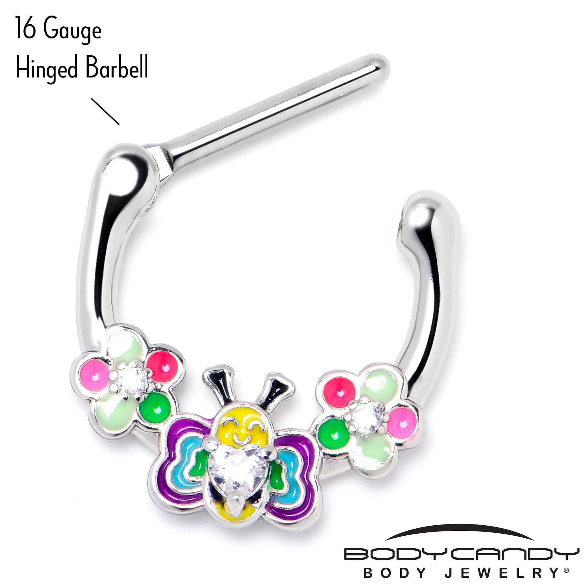 16 Gauge 5/16 Clear CZ Gem Butterfly Love Bug Flower Cartilage Clicker