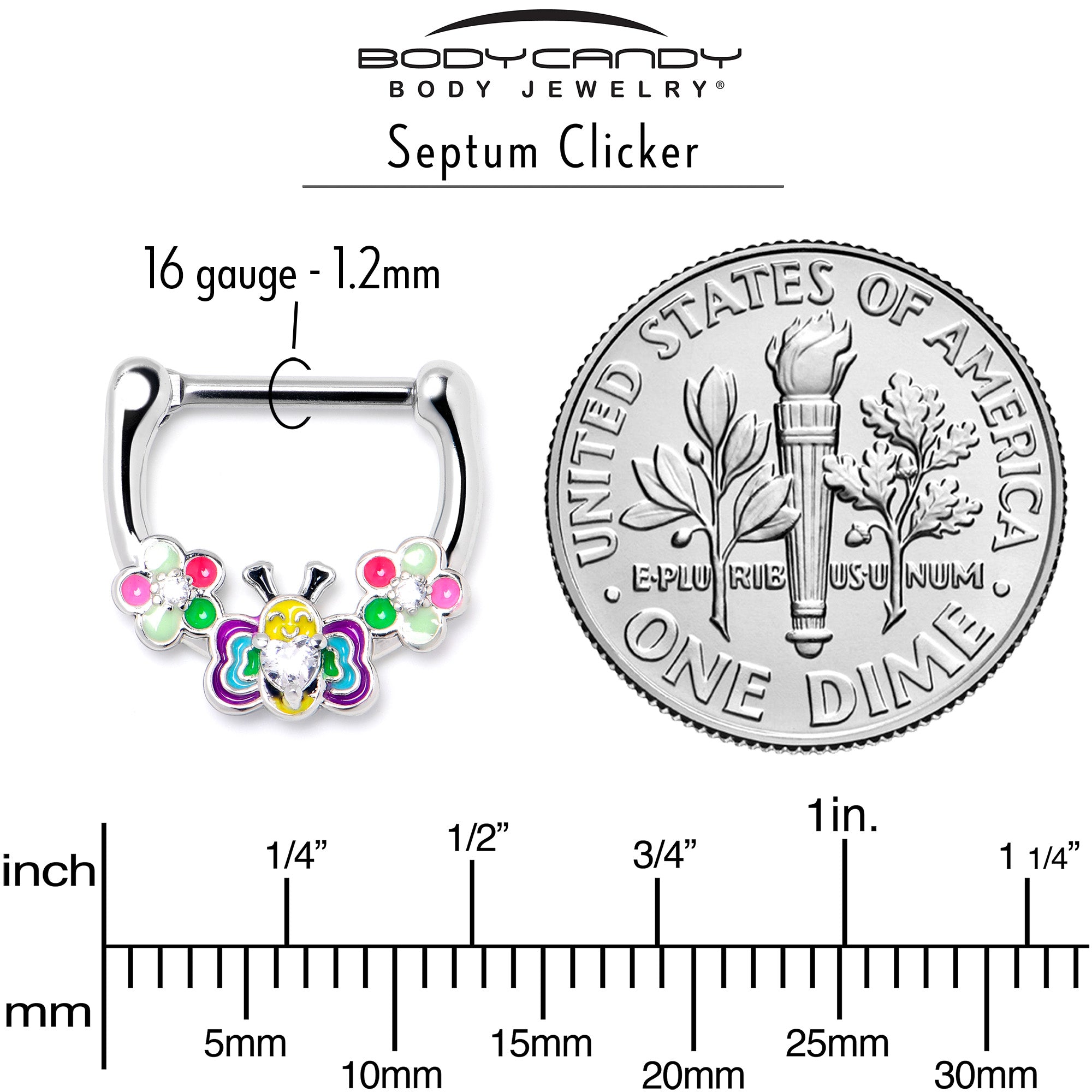 16 Gauge 5/16 Clear CZ Gem Butterfly Love Bug Flower Cartilage Clicker