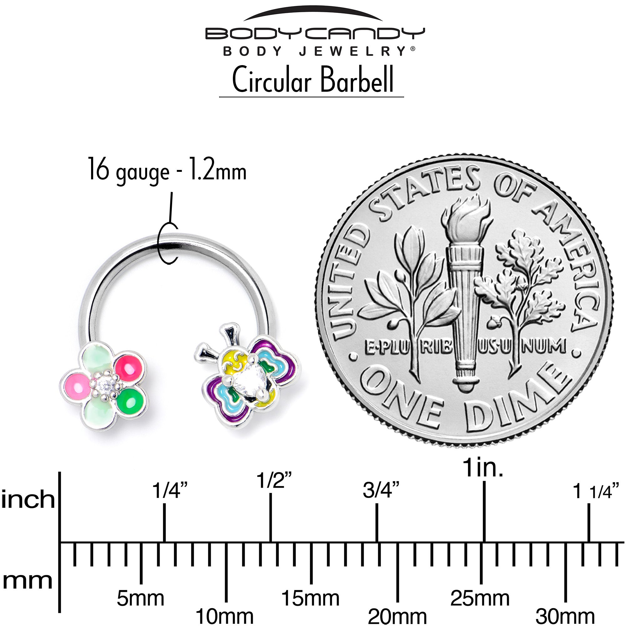 16 Gauge 3/8 Clear CZ Gem Butterfly Love Bug Horseshoe Circular Barbell