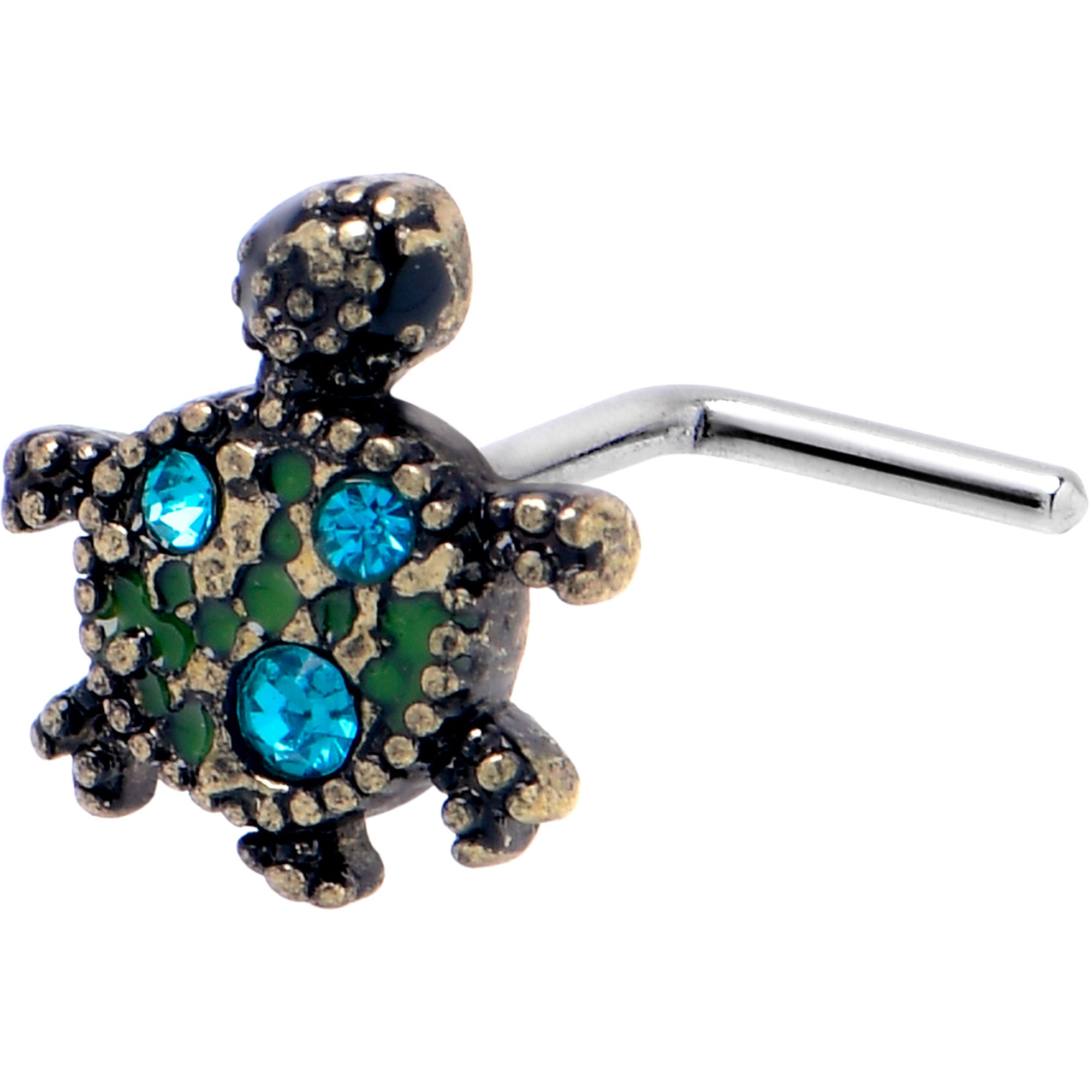 20 Gauge 7mm Blue Gem Sweet Sea Turtle L Shape Nose Ring