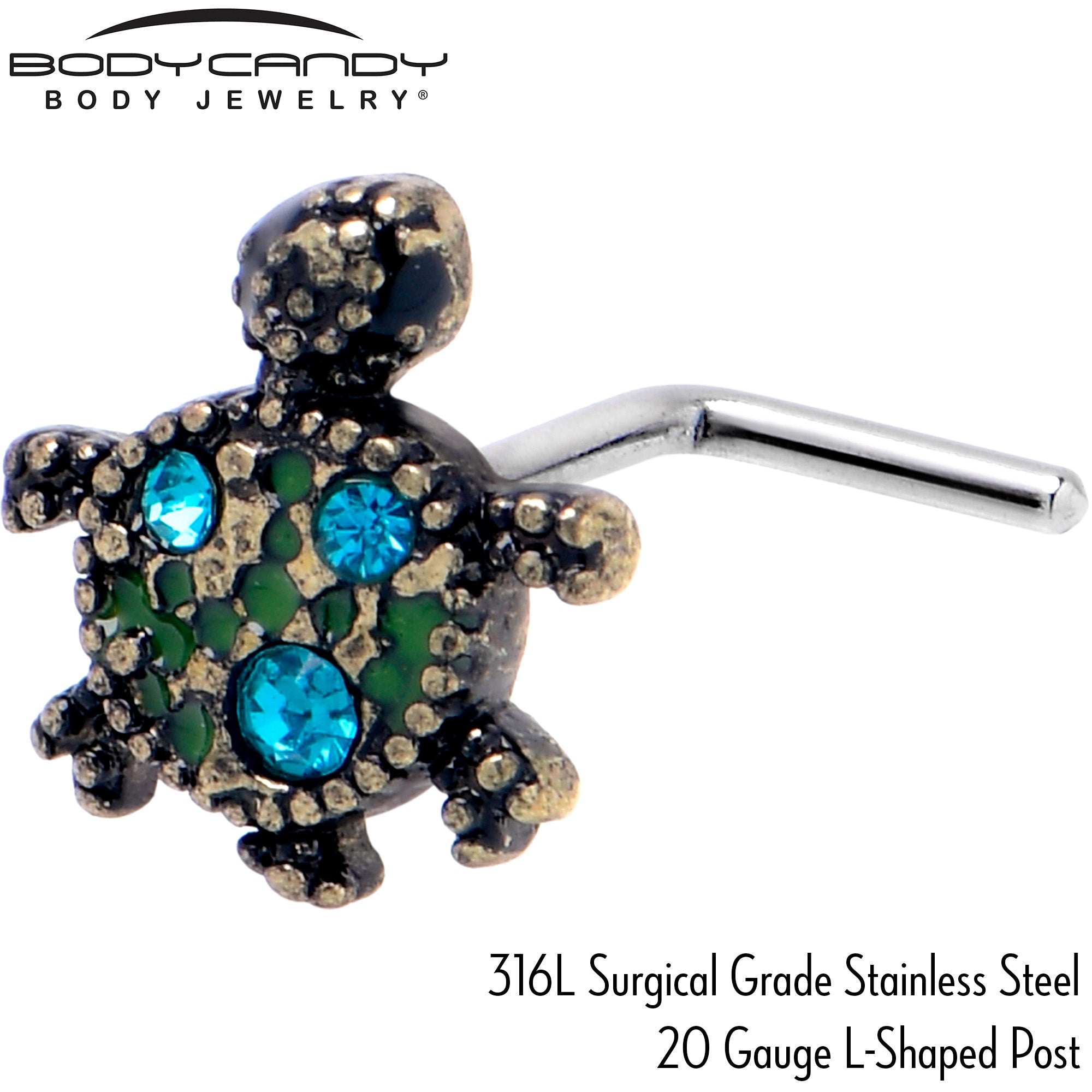 20 Gauge 7mm Blue Gem Sweet Sea Turtle L Shape Nose Ring