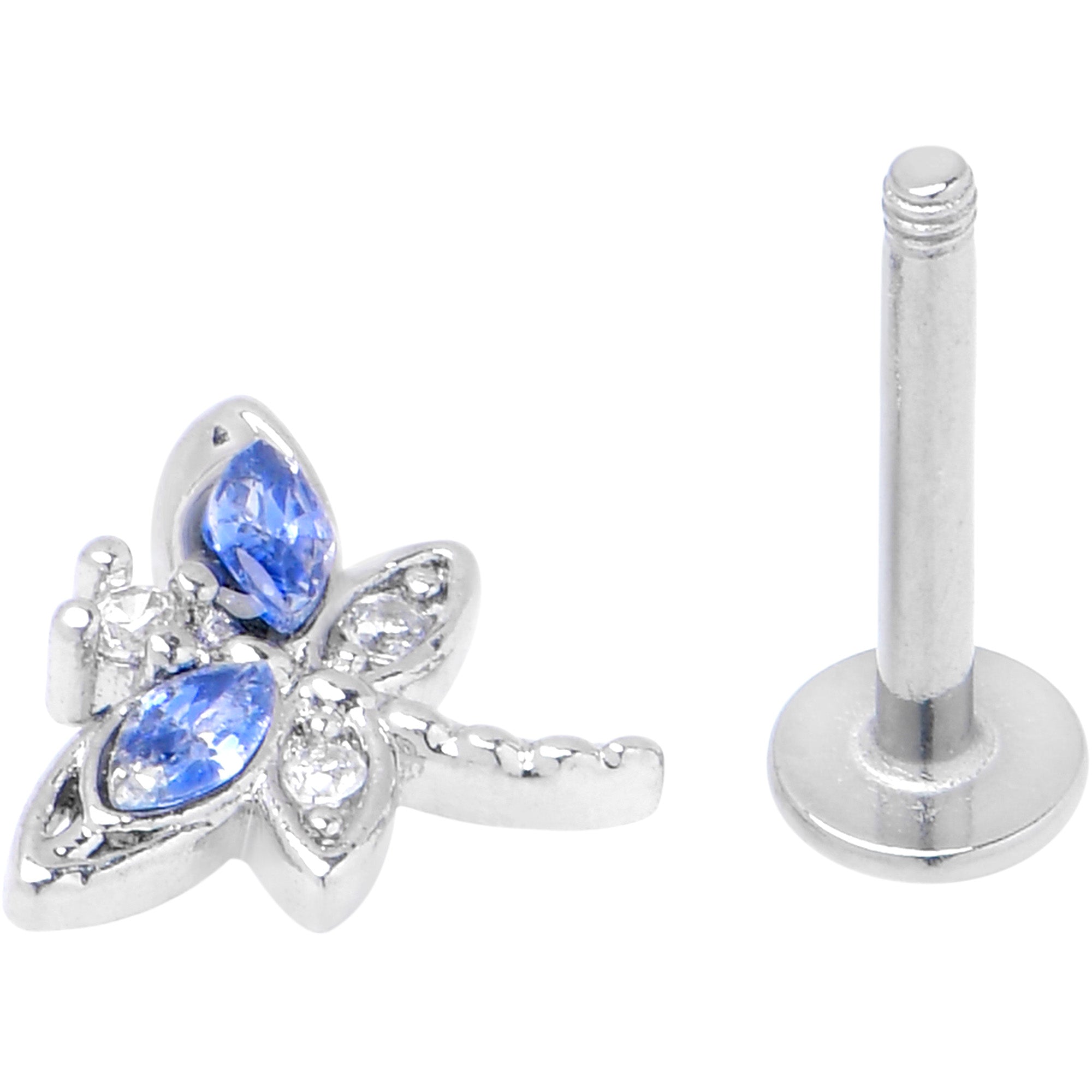 16 Gauge 5/16 Blue CZ Gem Dragonfly Style Labret Monroe Tragus