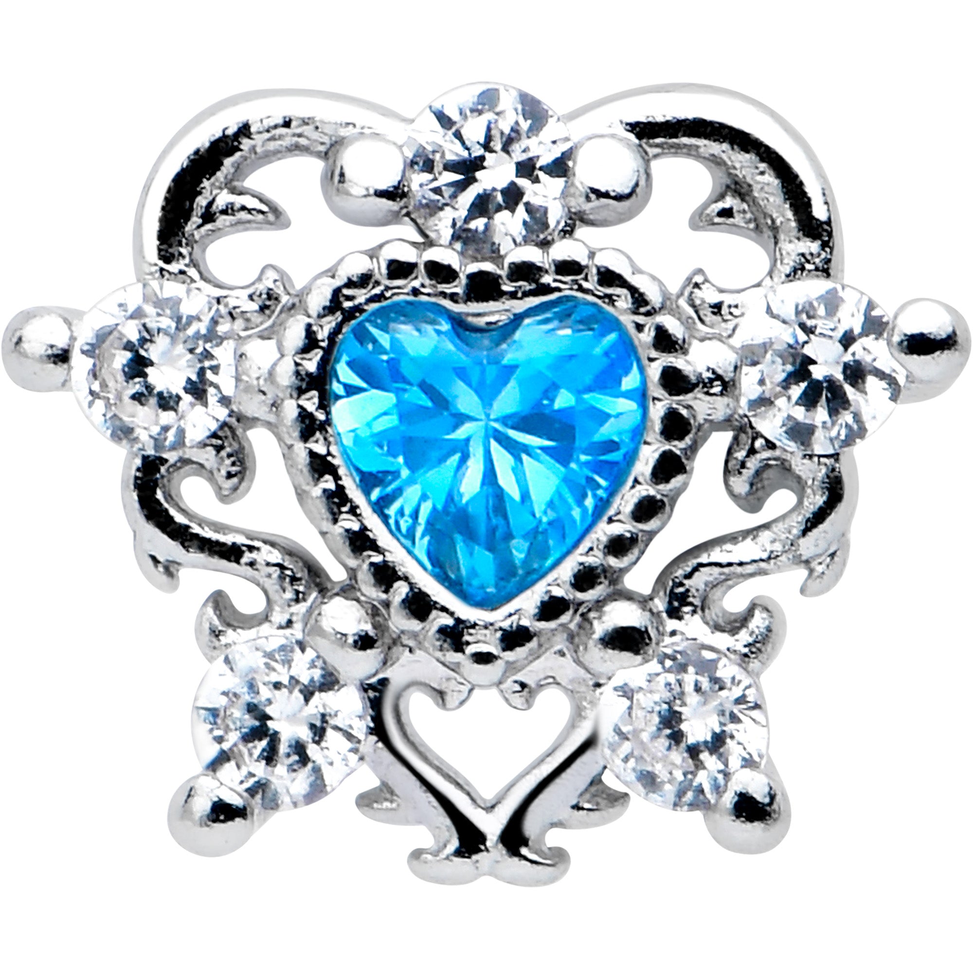 Blue Clear CZ Heart Labret Monroe Tragus 16 Gauge 5/16 Pair