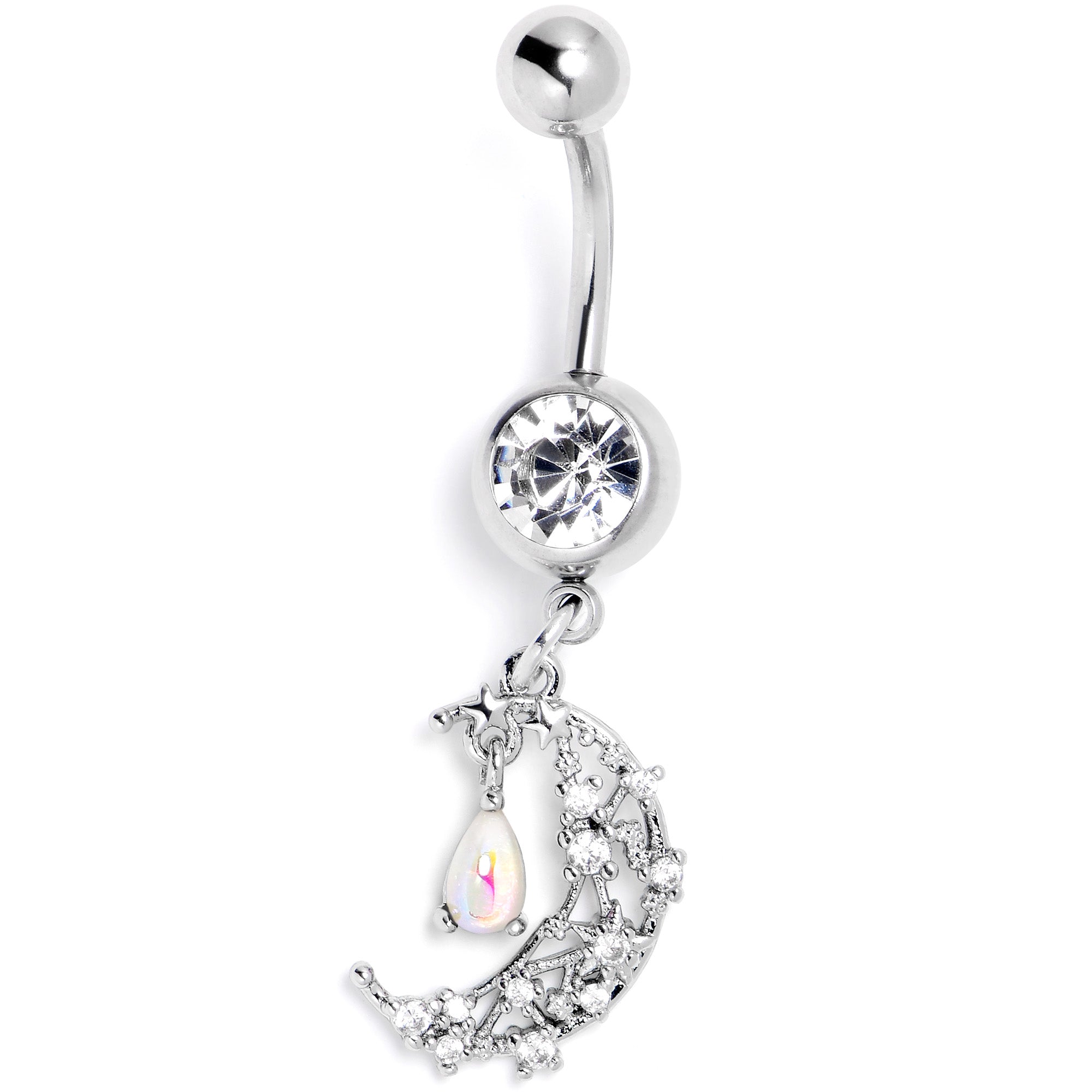 White Clear Gem Constellation Moon Dangle Belly Ring