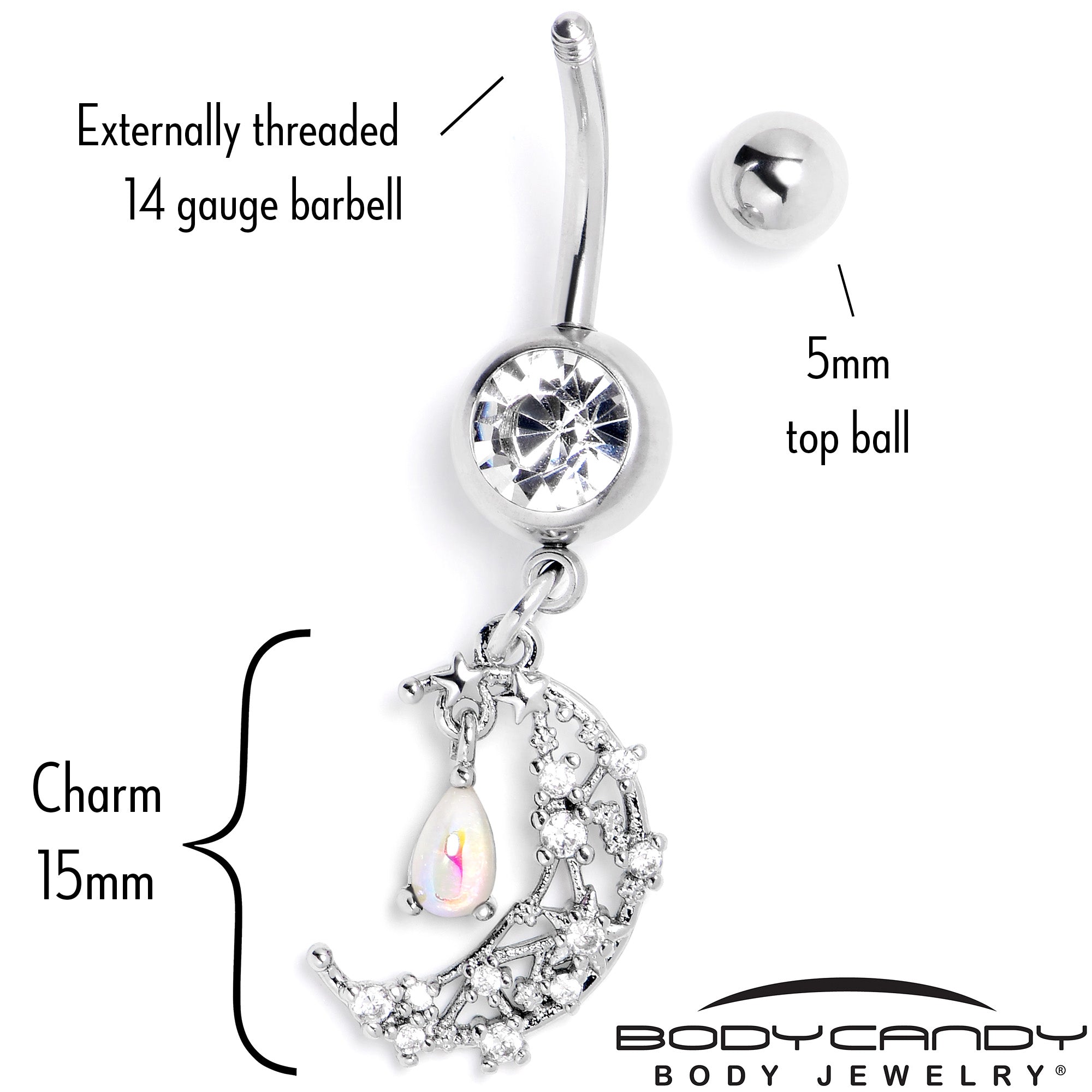 White Clear Gem Constellation Moon Dangle Belly Ring