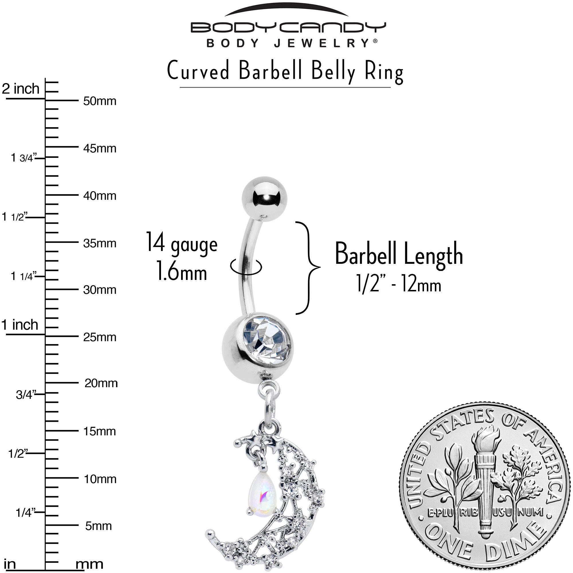 White Clear Gem Constellation Moon Dangle Belly Ring