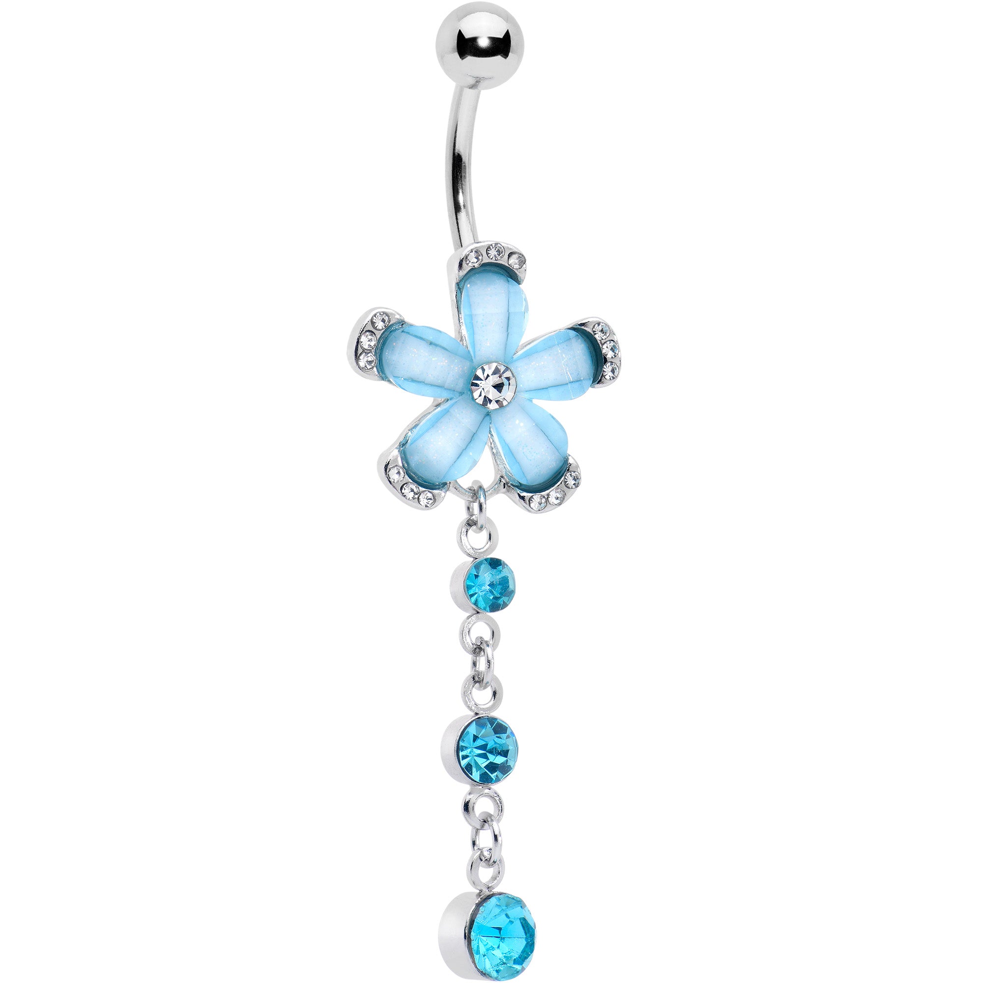 Blue Clear Gem Retro Flower Glamour Dangle Belly Ring