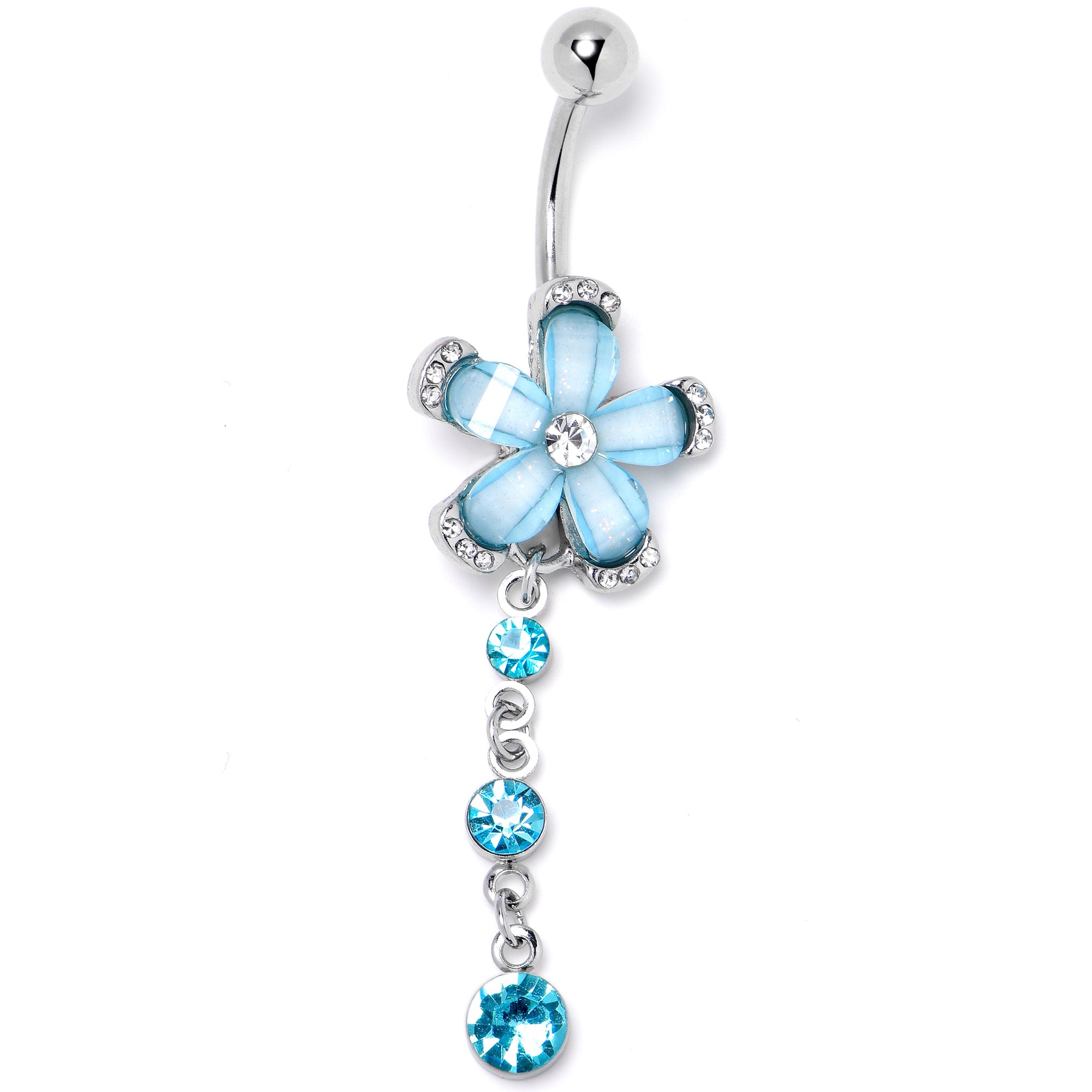 Blue Clear Gem Retro Flower Glamour Dangle Belly Ring