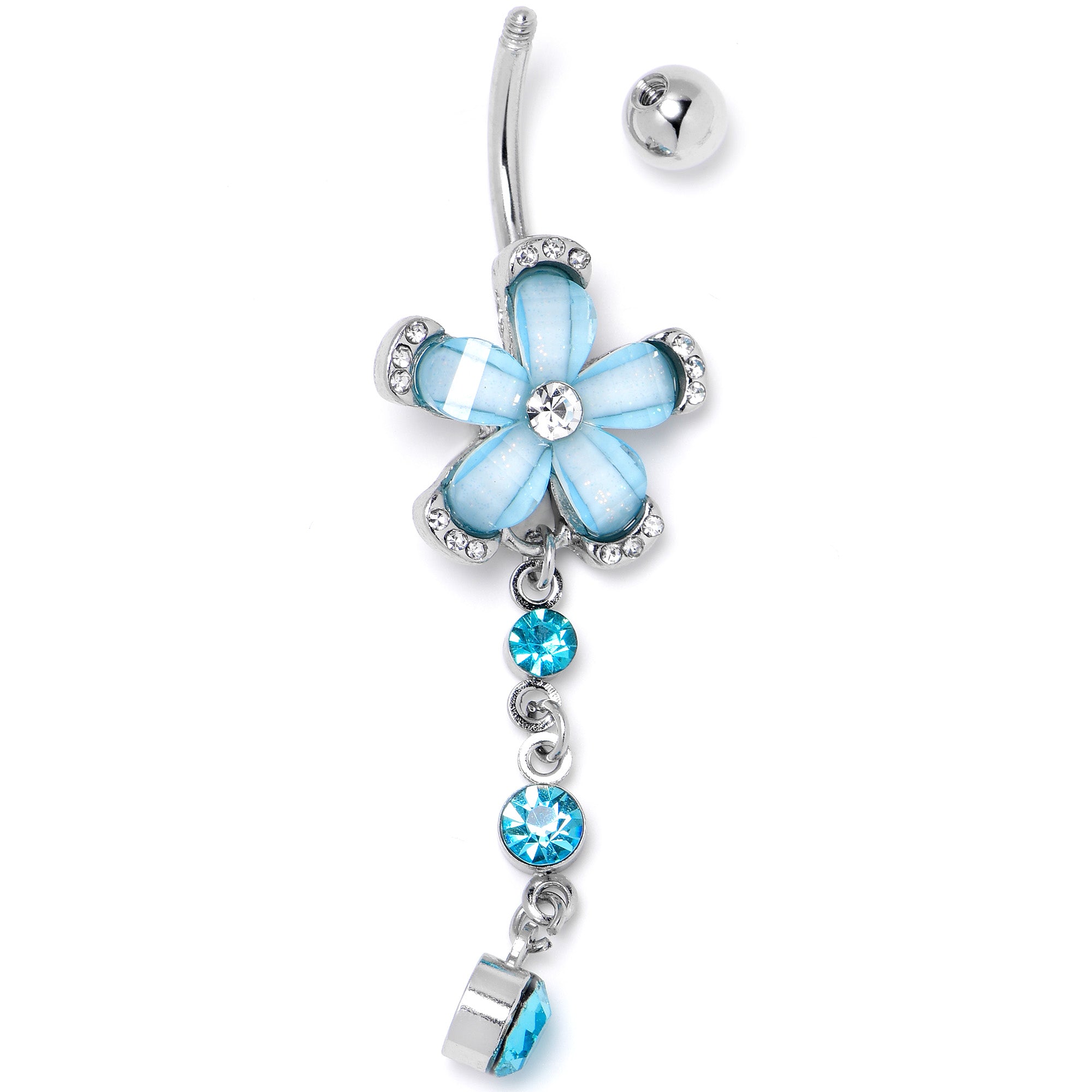 Blue Clear Gem Retro Flower Glamour Dangle Belly Ring