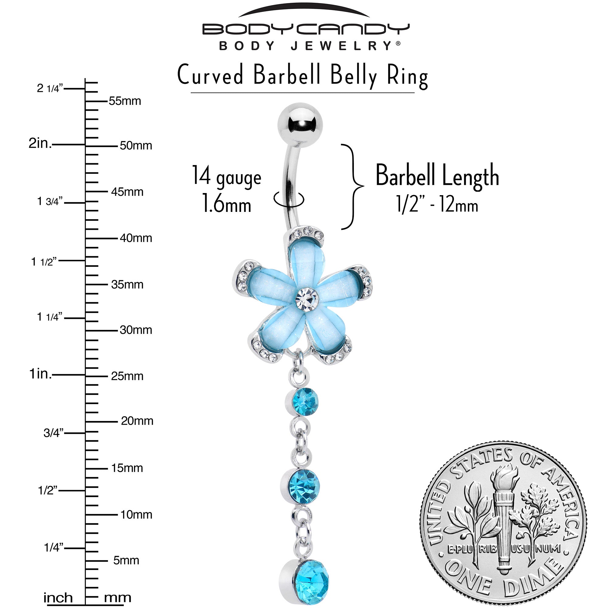 Blue Clear Gem Retro Flower Glamour Dangle Belly Ring