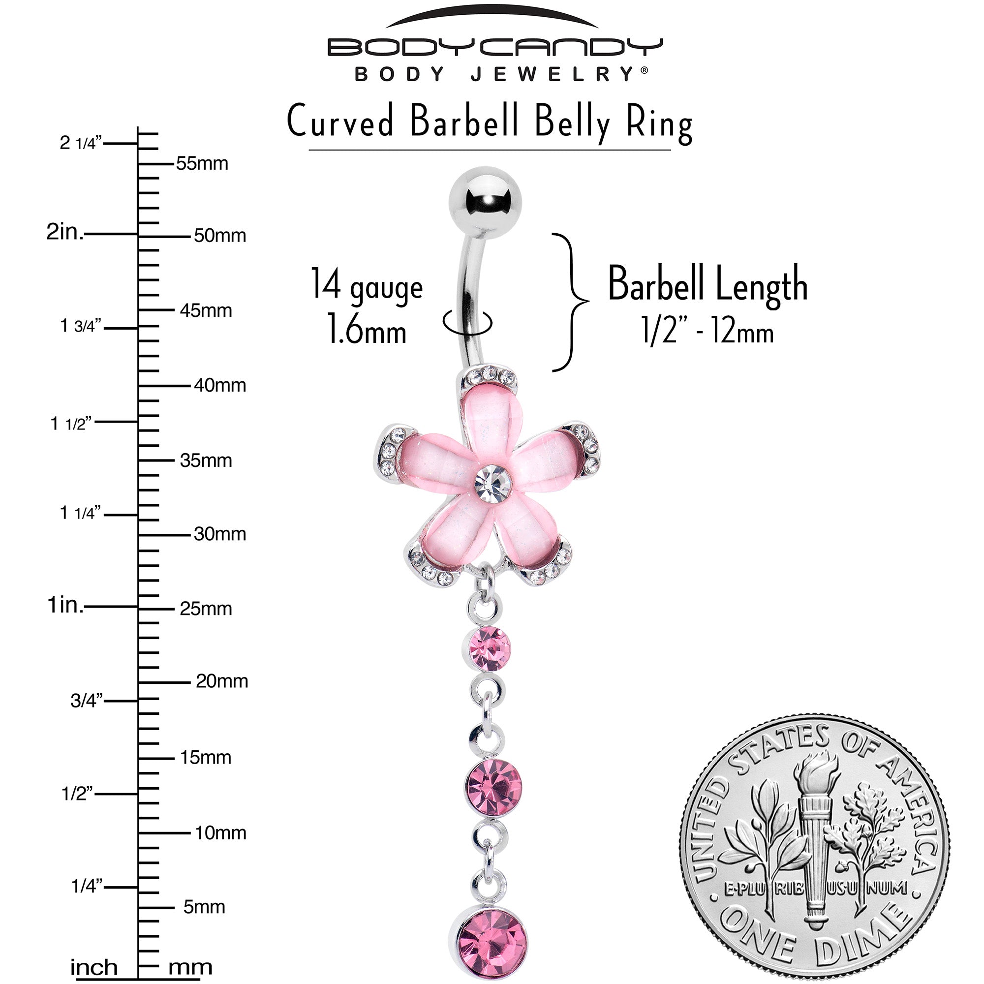 Pink Clear Gem Retro Flower Glamour Dangle Belly Ring